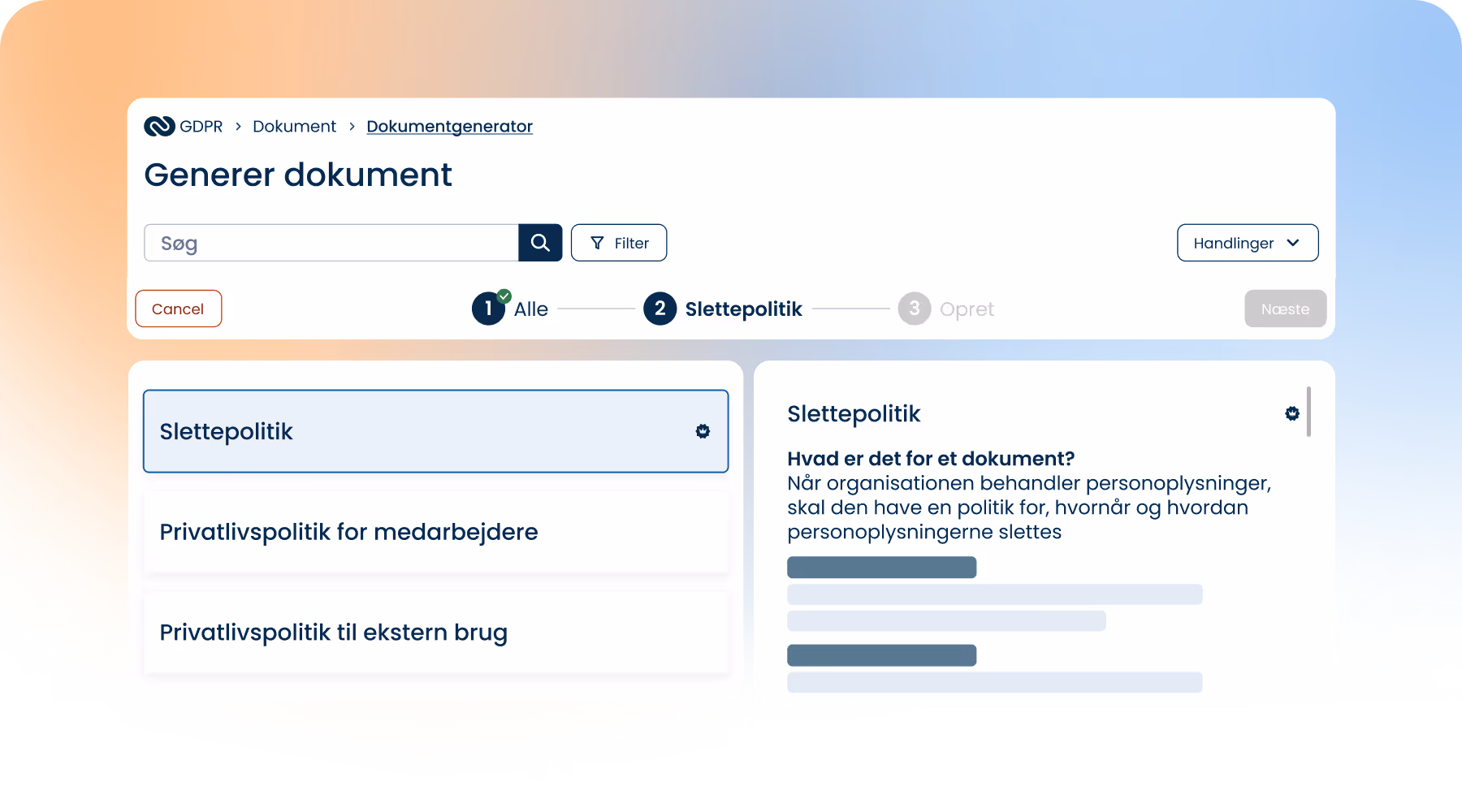 ComplyCloud-dokumentgenerator til oprettelse af GDPR-kompatible politikker