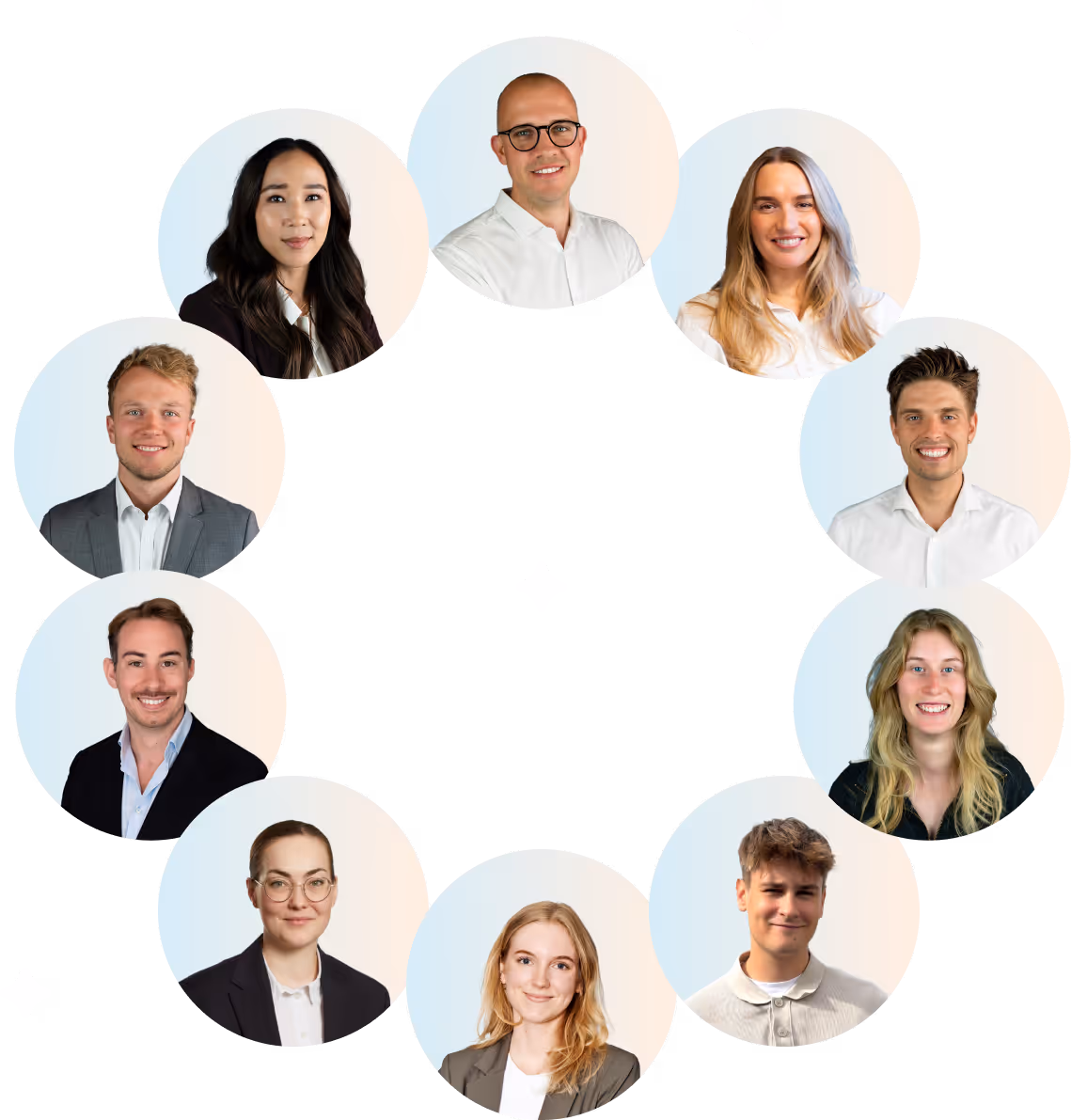 ComplyCloud legal team portraits arranged in circular layout