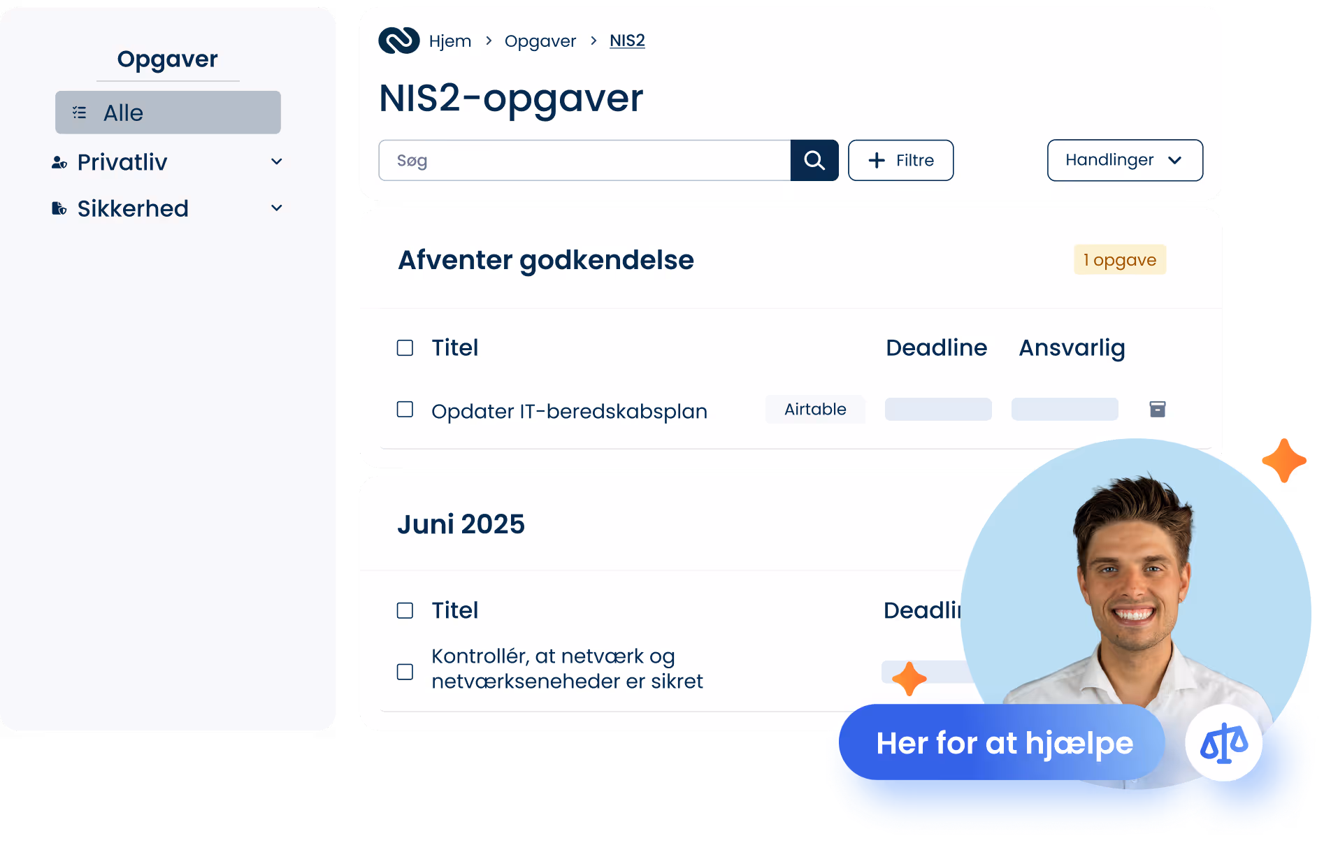 ComplyClouds NIS2-værktøj til opgavestyring og compliance