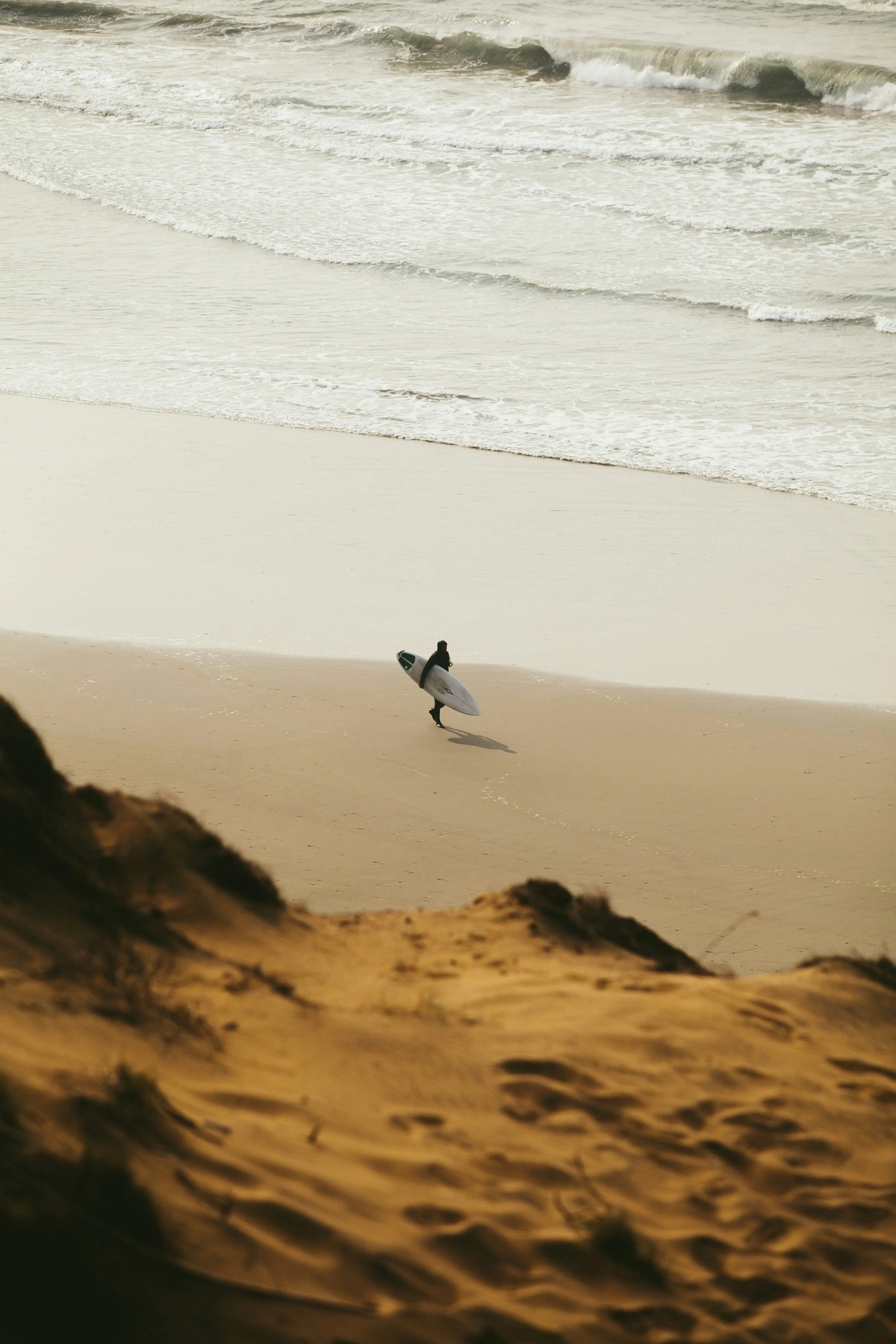 Surfer walking on the beach