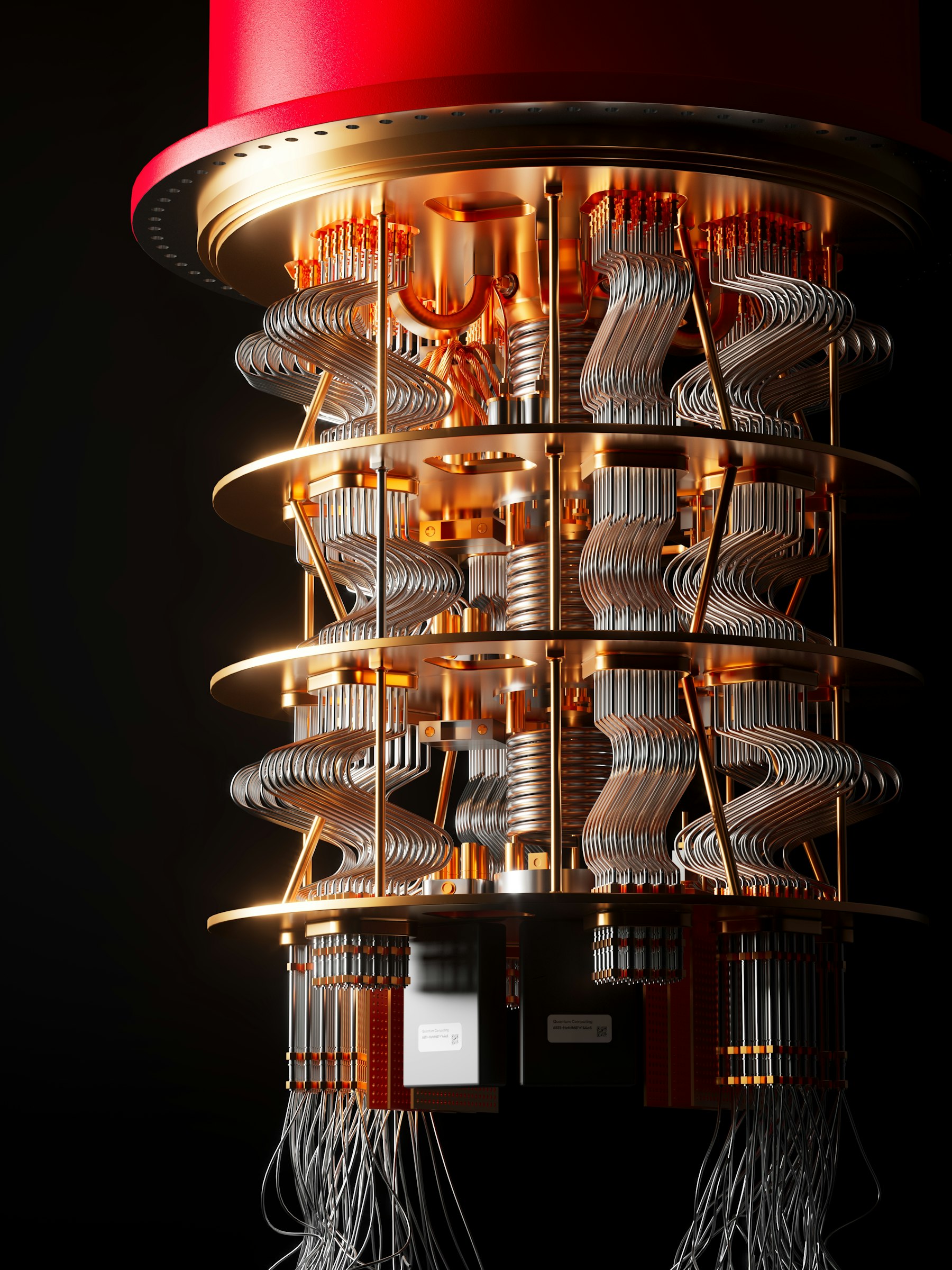 Quantum computer dilution refrigerator with gold stages and coaxial wiring