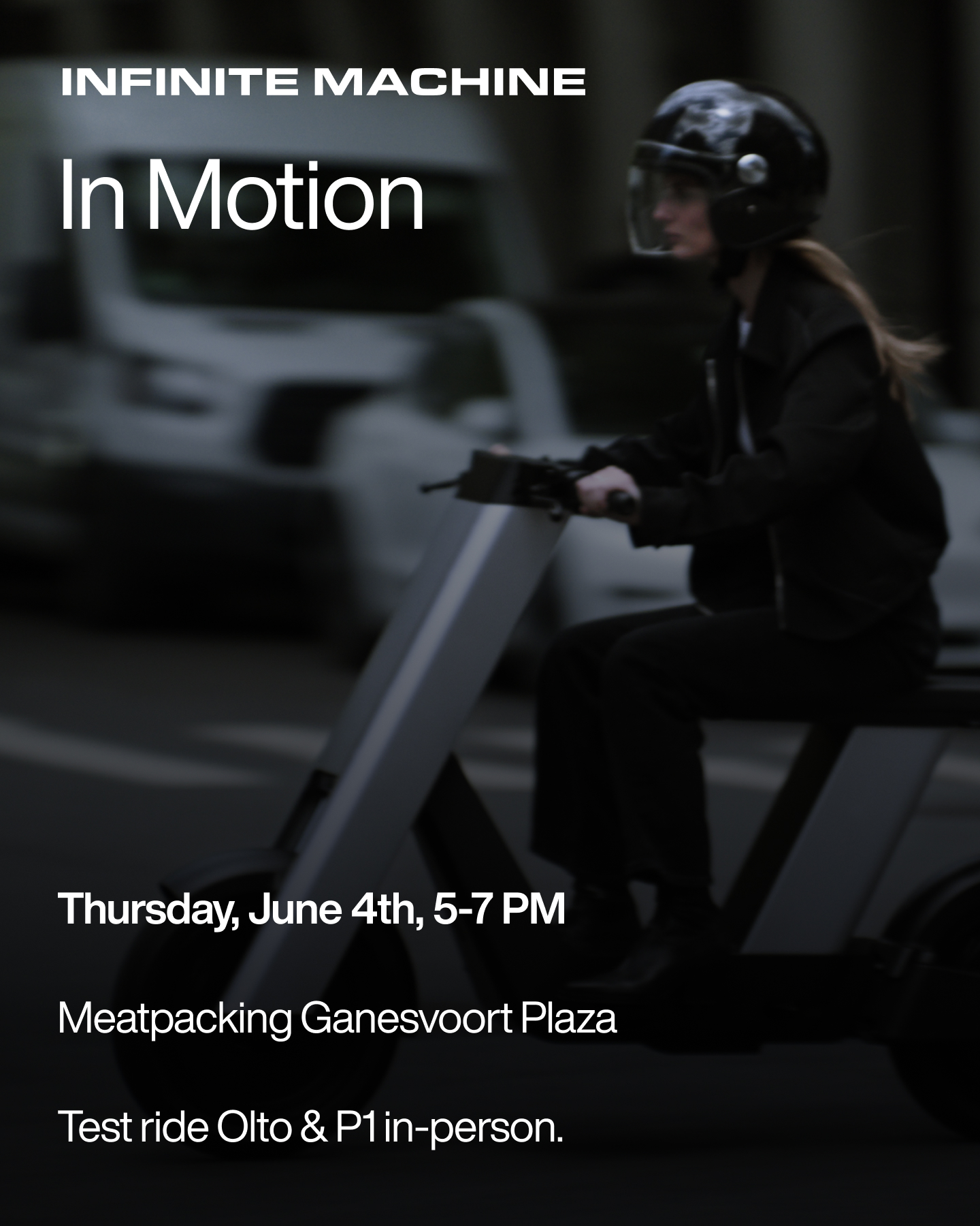 Infinite Machine In Motion event poster — rider on Olto in Meatpacking