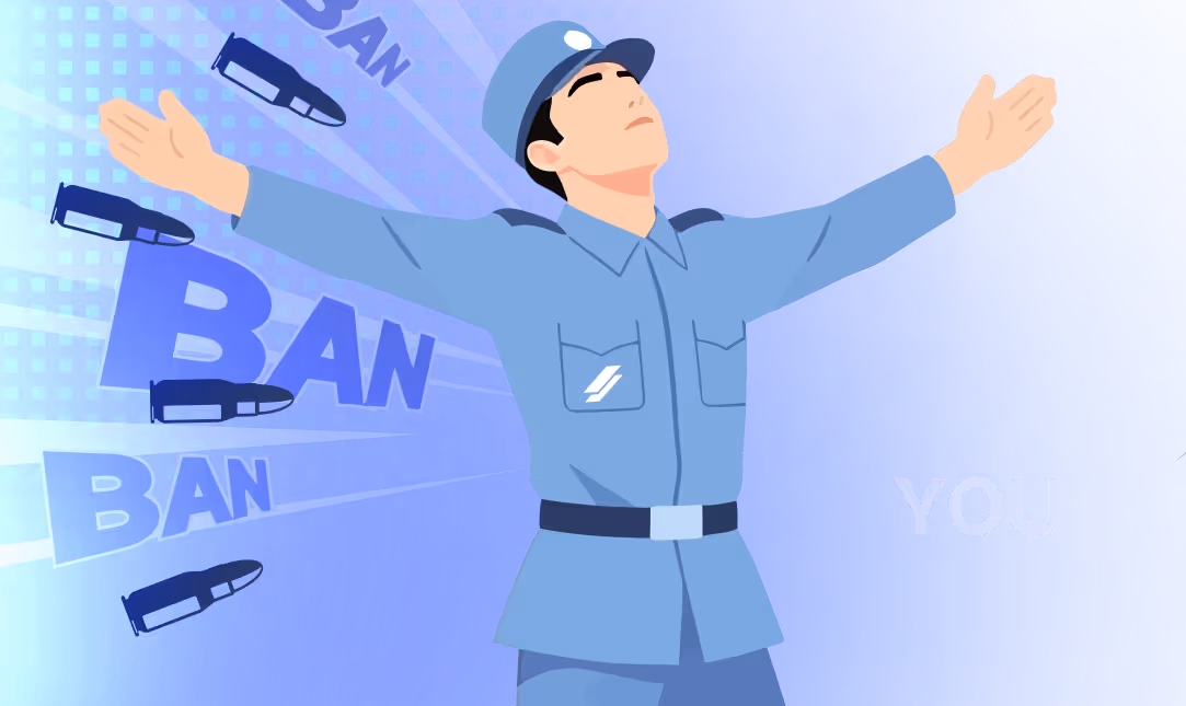 Illustration of a police officer standing with arms outstretched blocking bullets flying towards him with the words BAN on the left and YOU on the right.