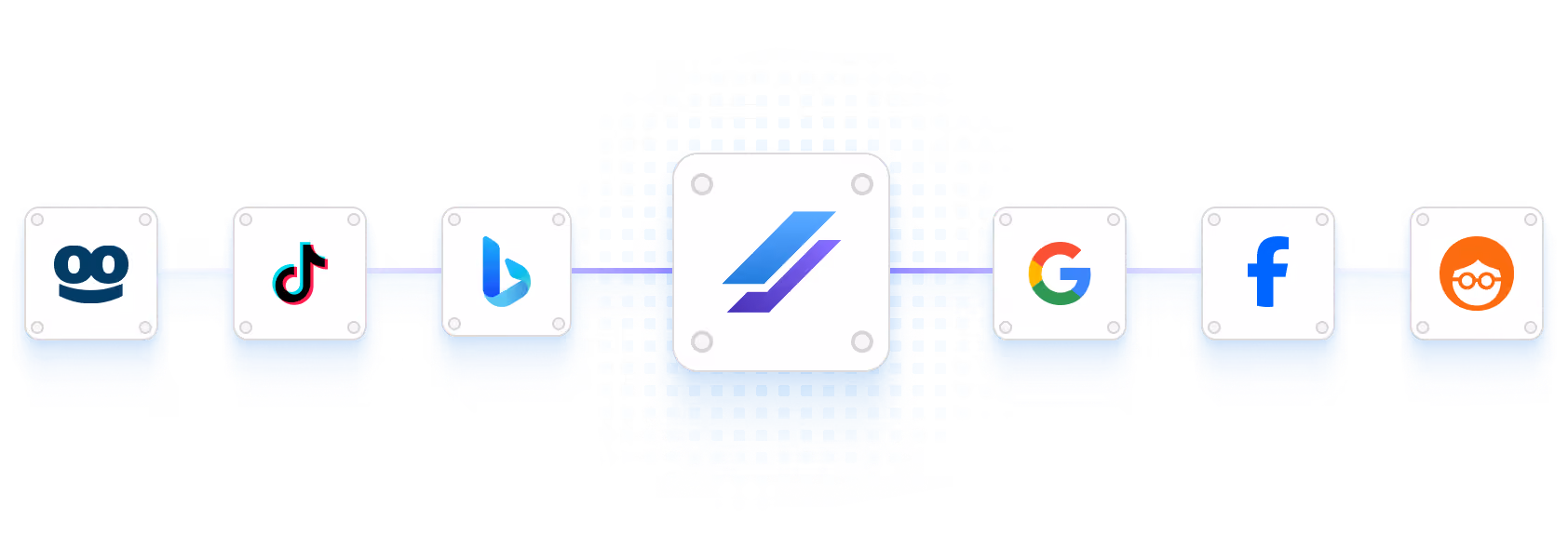 Central Uproas icon connected by lines to six social media icons including TikTok, Bing, Google, and Facebook, Outbrain and Taboola.