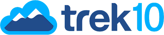 Trek10 company logo featuring stylized blue mountains inside a blue cloud outline next to the text 'trek10'.