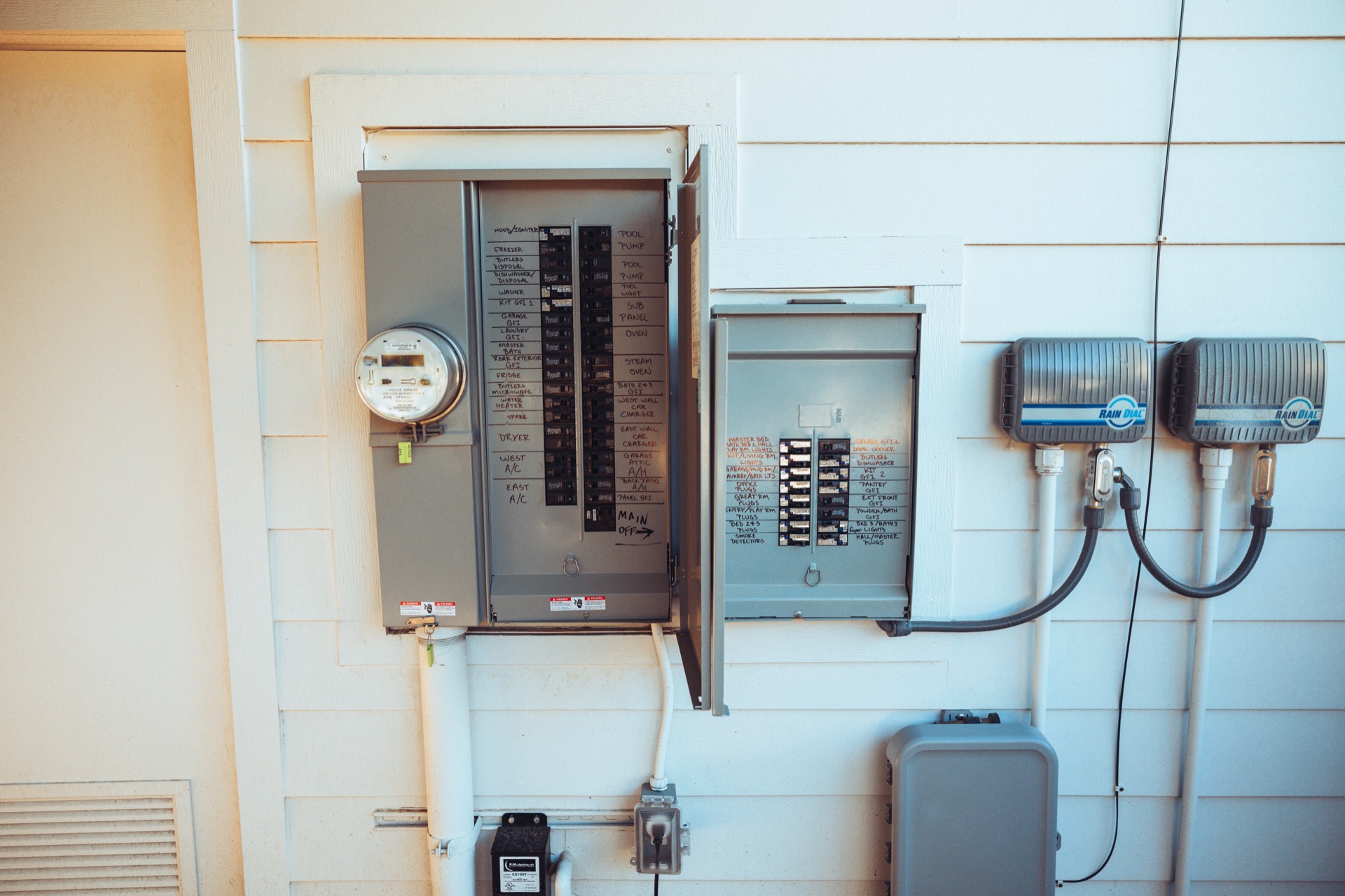 A completed electrical panel in a new build of a home or building