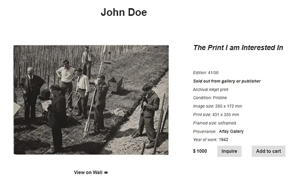 Example of a print's details page