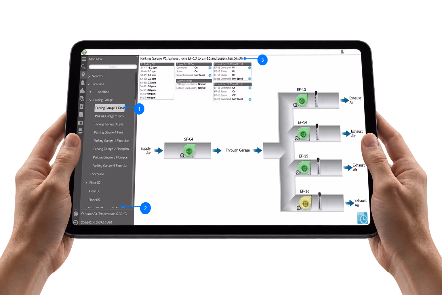 Previous building automation interface displayed on a tablet
