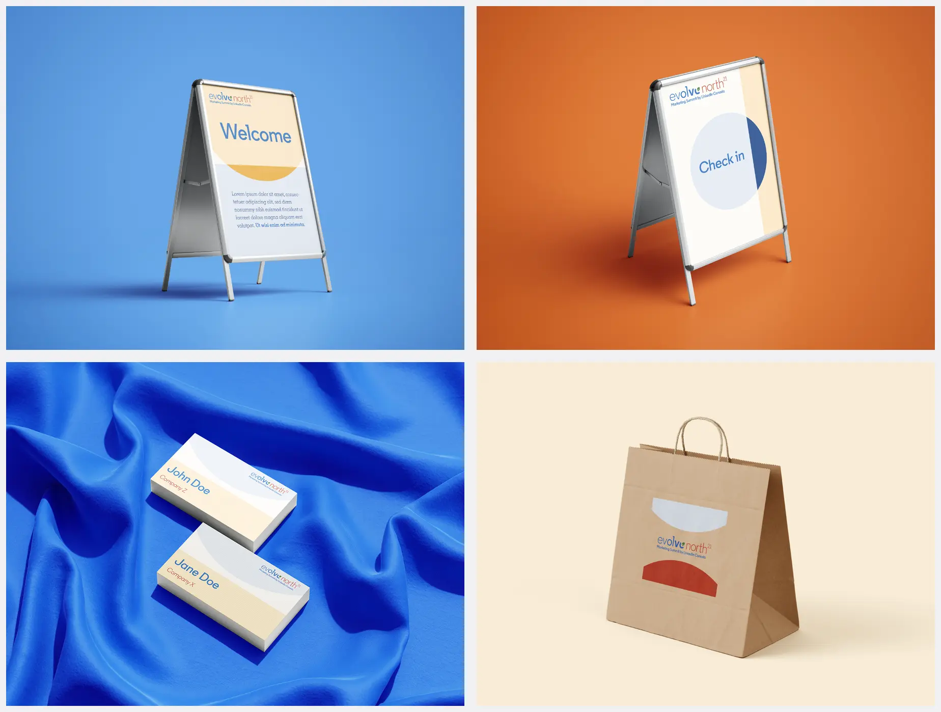 Evolve North welcome sign check-in credential and guest bag applications
