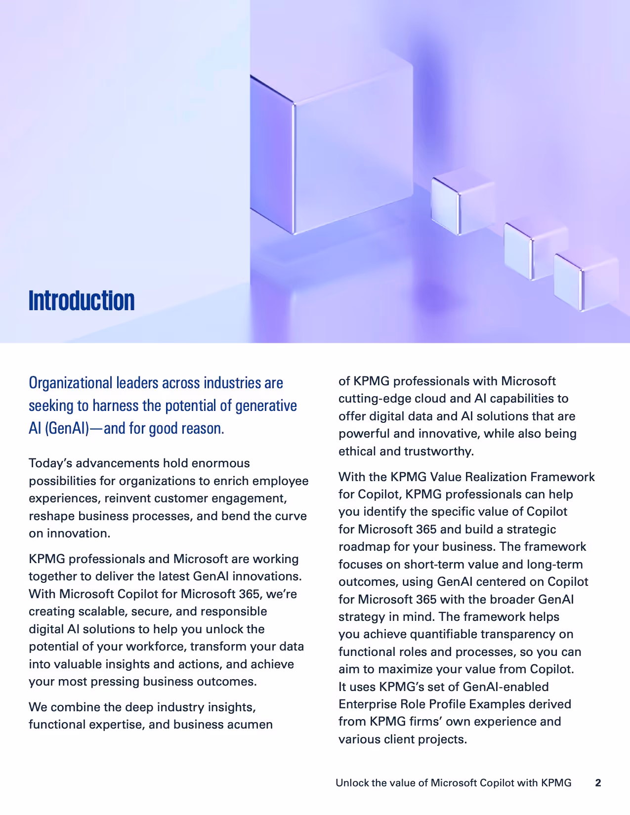 Introduction page for KPMG's ebook with a 3D glass image at the top with 2 columns of text in the lower half of the page. 