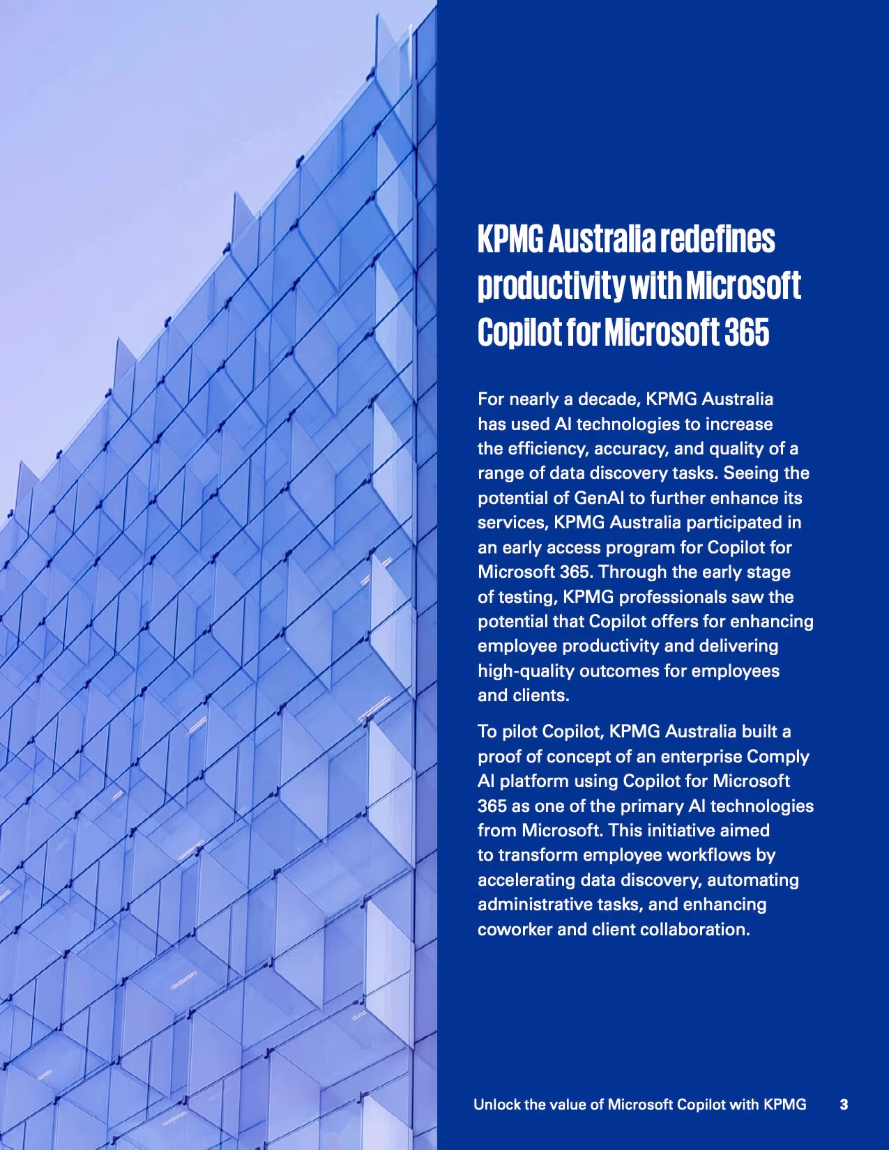 Interior page for KPMG's ebook focused on KPMG Australia's use of Copilot for Microsoft 365