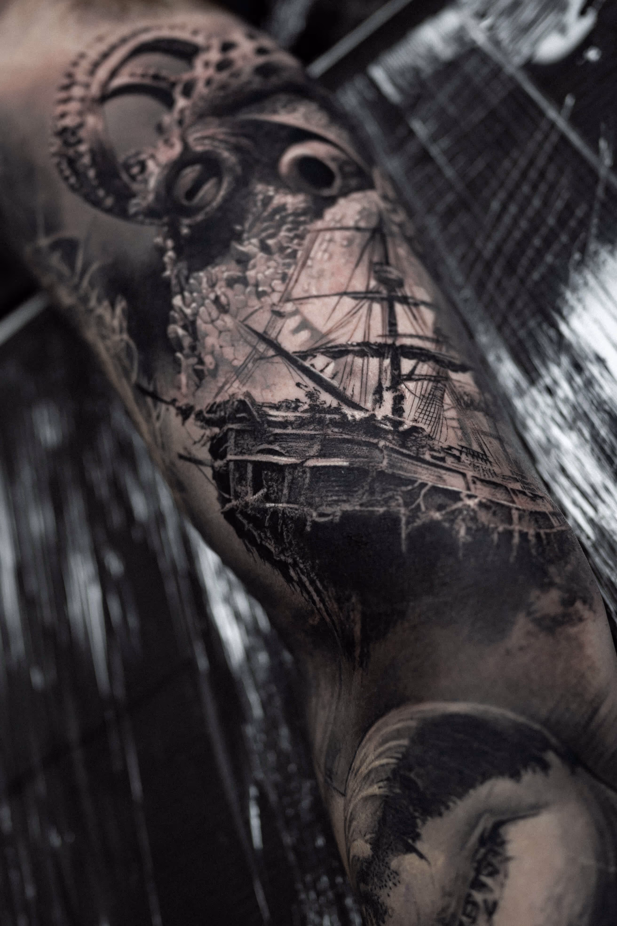 Black and grey realism tattoo arm — Monolith Studio Brooklyn NYC