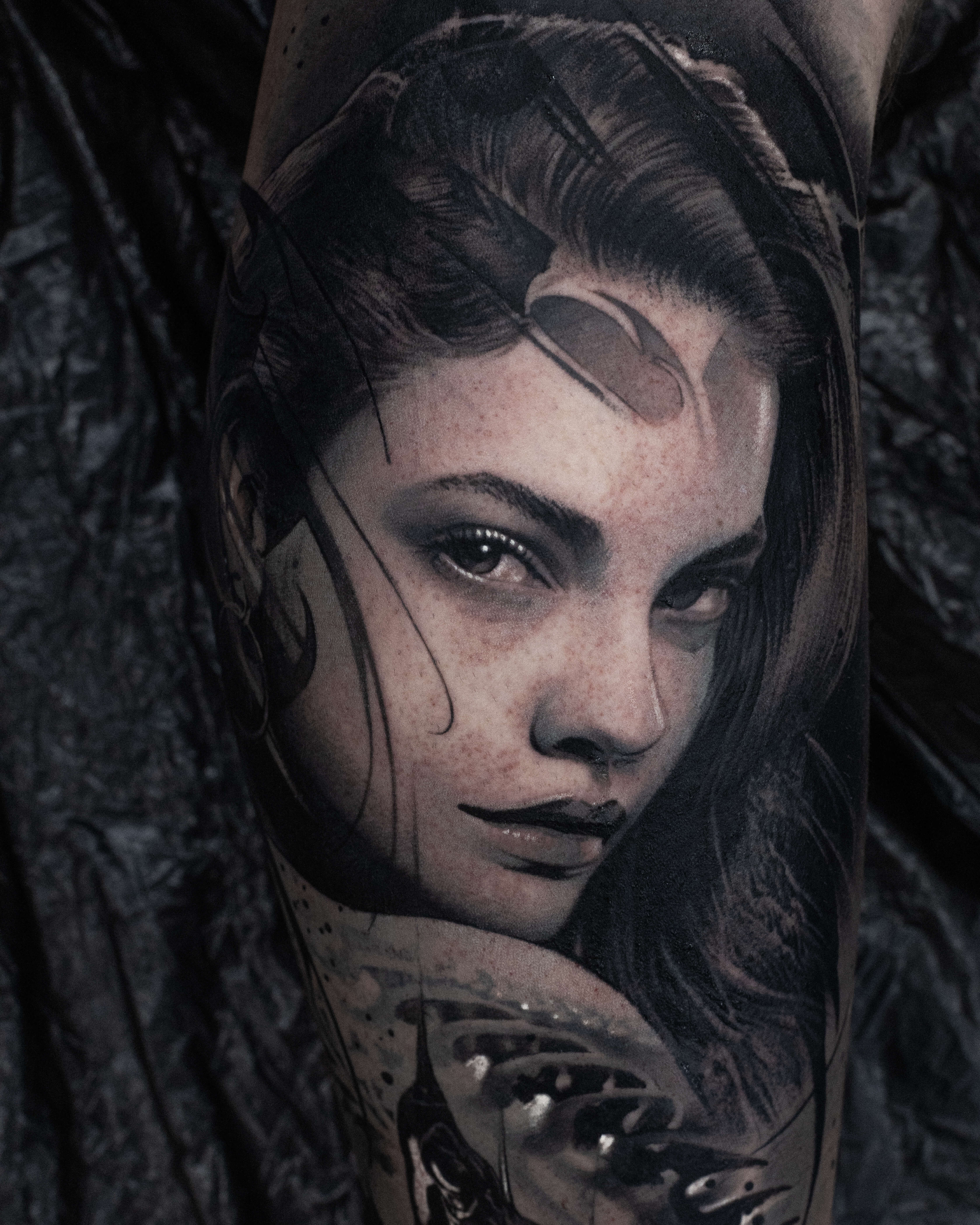 Realism tattoo close up detail — Monolith Studio Brooklyn