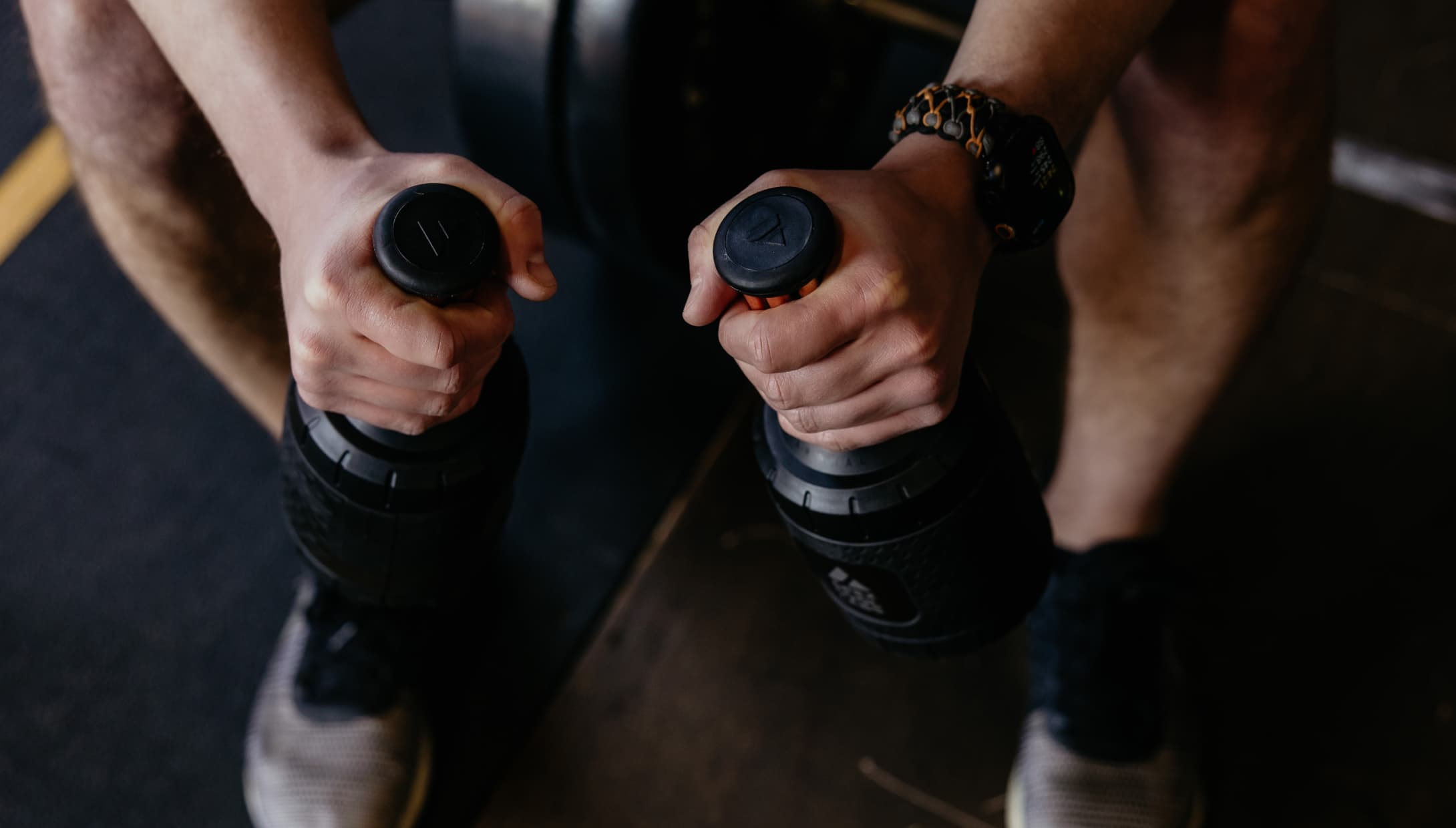 Close up of athlete's hands on a palm cooling device
