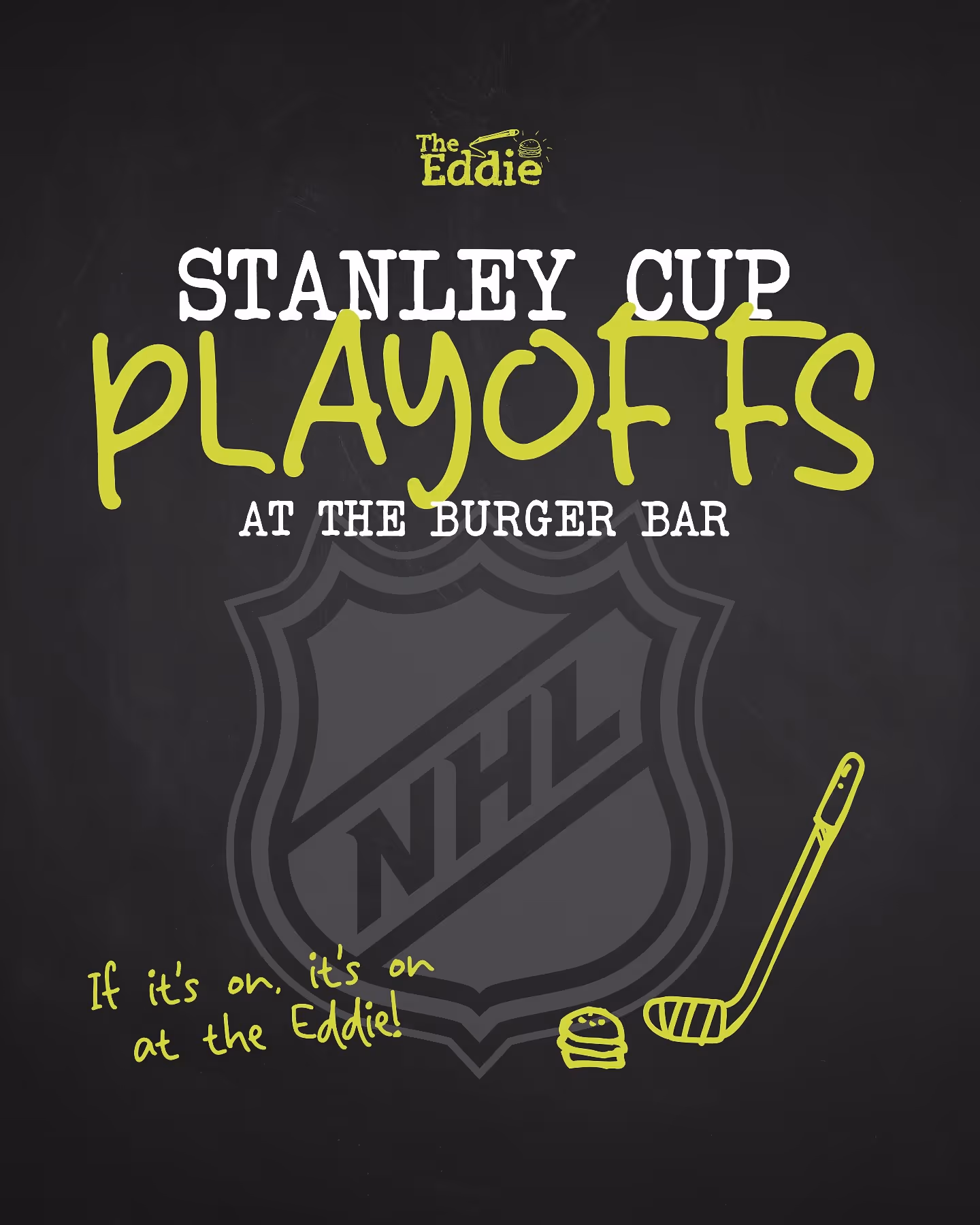 Eddie loves hockey! 🏒 🍔 The NHL Playoffs start today, come cheer on your favourite team! Link in bio to reserve a spot