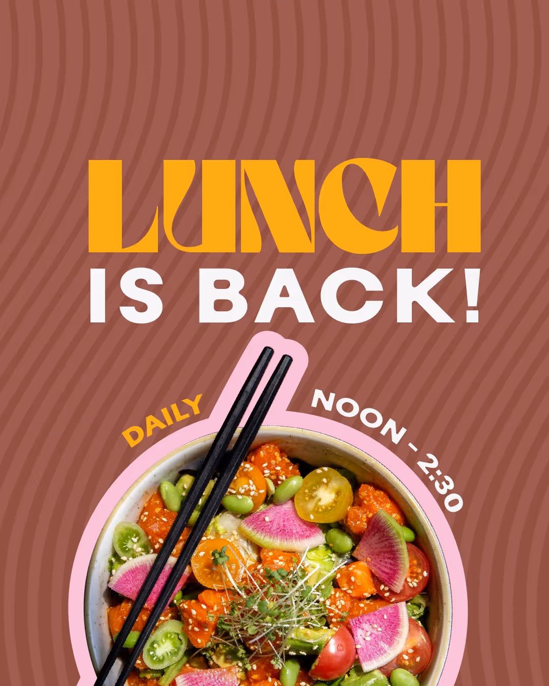 Lunch is back! Starting June 14th, you will be able to spend more time with us. Offering some of your favourites along with unique lunch items - Noon - 2:30pm daily! 🍣 🍜
Reservations recomended.