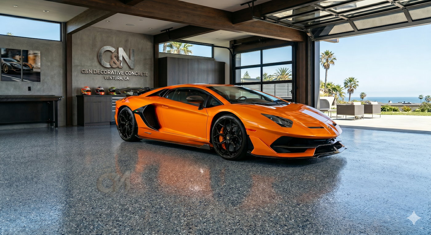 C&N Decorative Concrete expert diamond-grinding a garage floor slab to establish a permanent molecular bond for poly aspartic coatings.