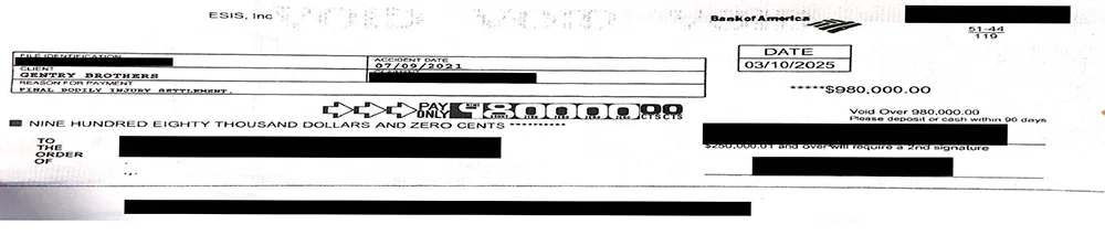 A settlement check for $980,000