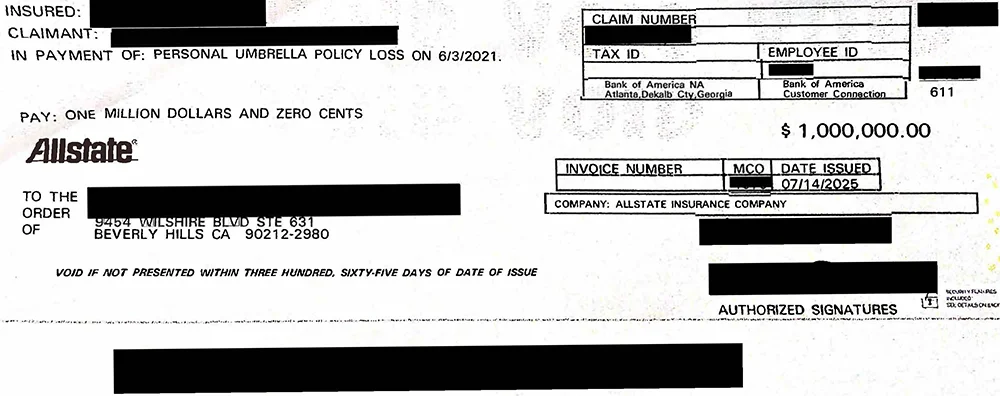 A settlement check for $1,000,000