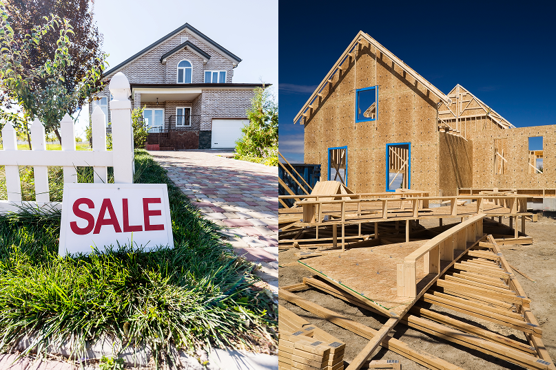 Split screen photo showing home for sale and new home under construction
