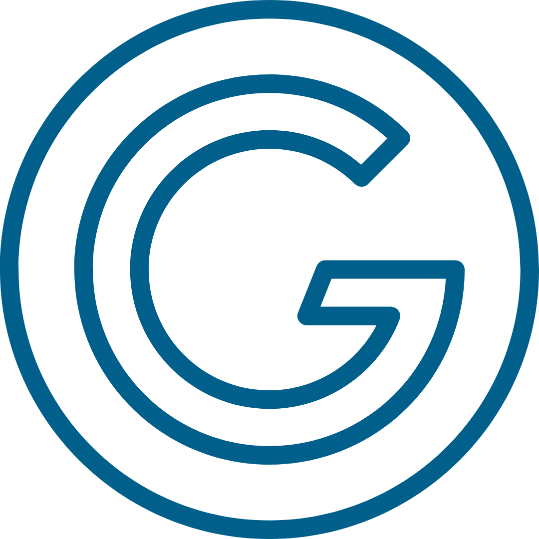 google icon in blue outline circle, using accommodation in gisborne logo colour