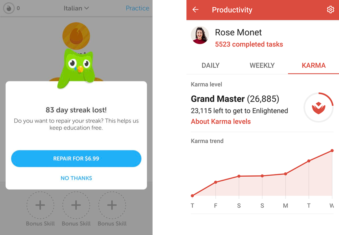 Gamification in the apps Duolingo and Todoist