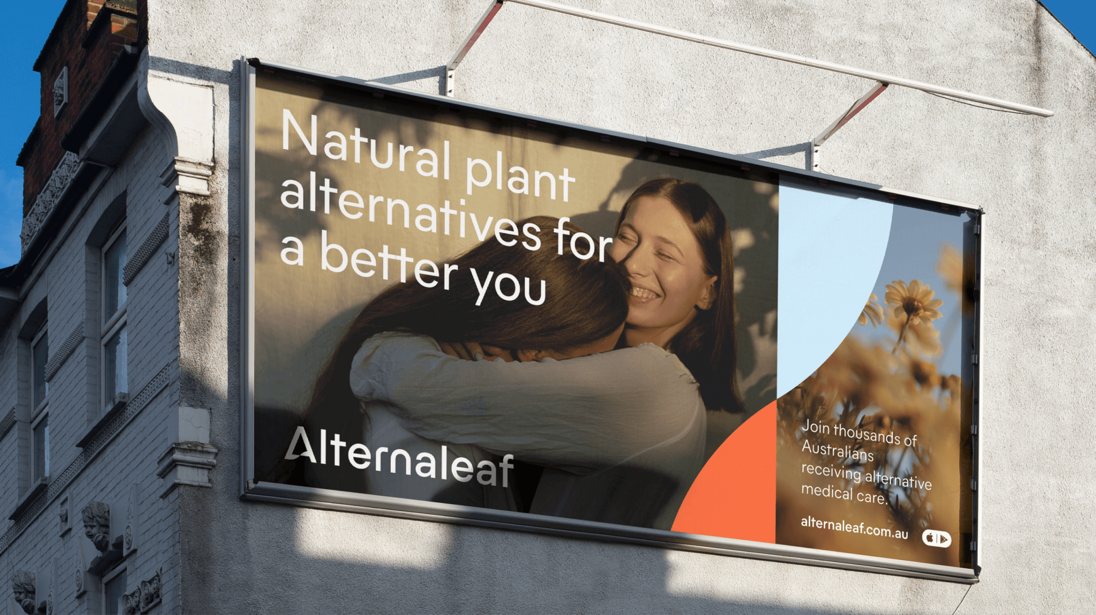Alternaleaf discovery moodboard combining patient photography, warm colour swatches and brand strategy keywords