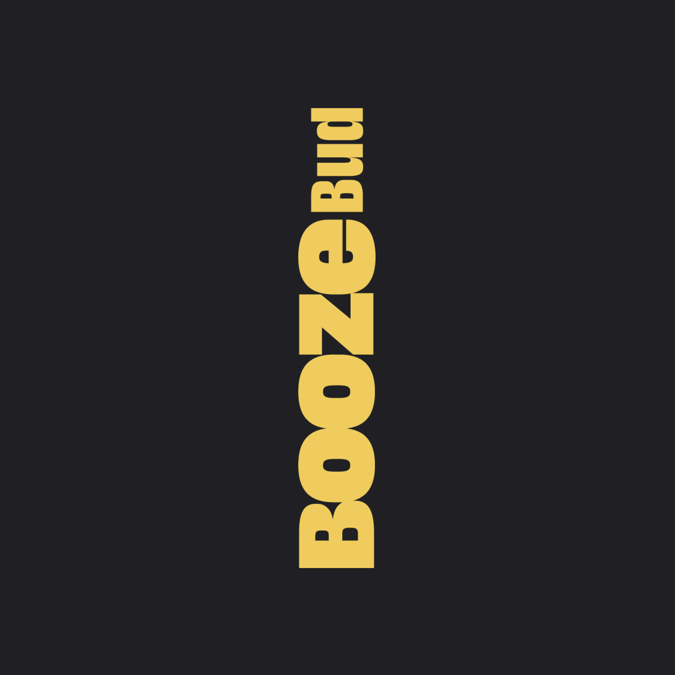 BoozeBud wordmark lockup in friendly golden-yellow on a carbon-black background