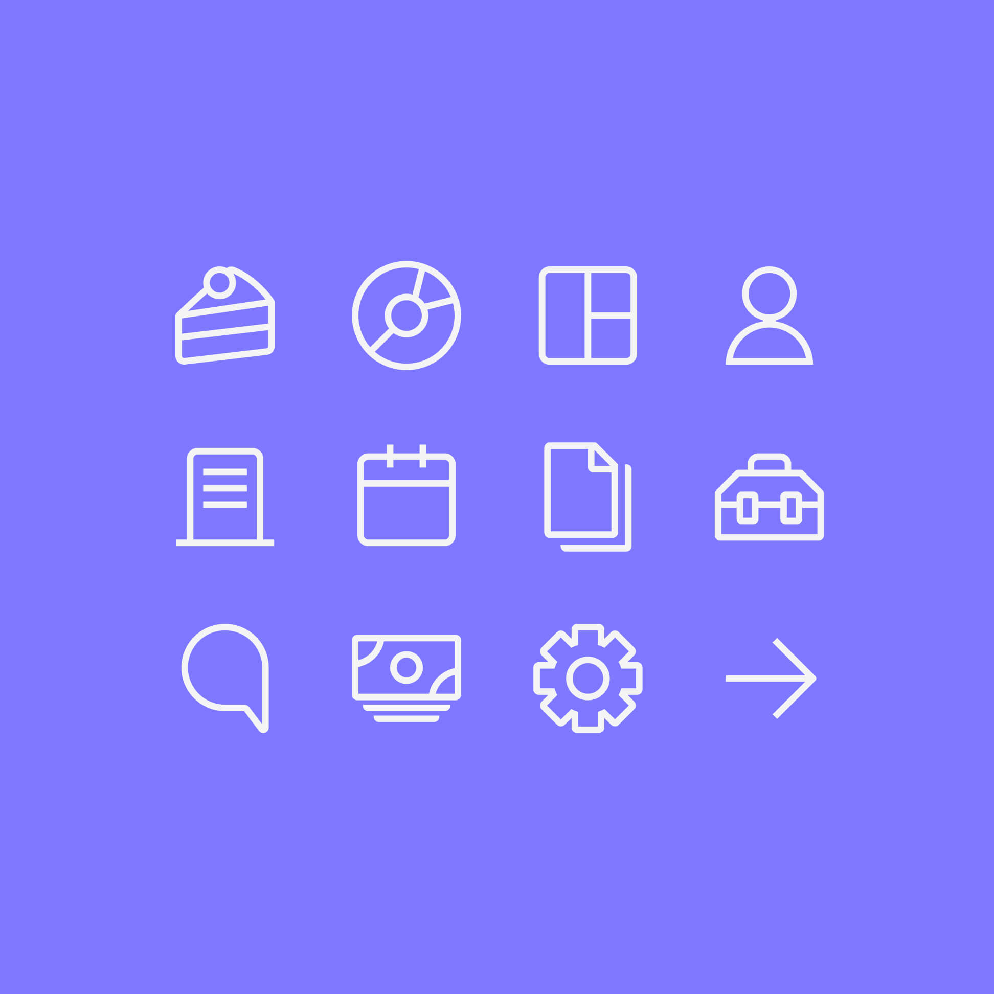 Cake custom icon set feeding into the product UI, each mark built around the flow device