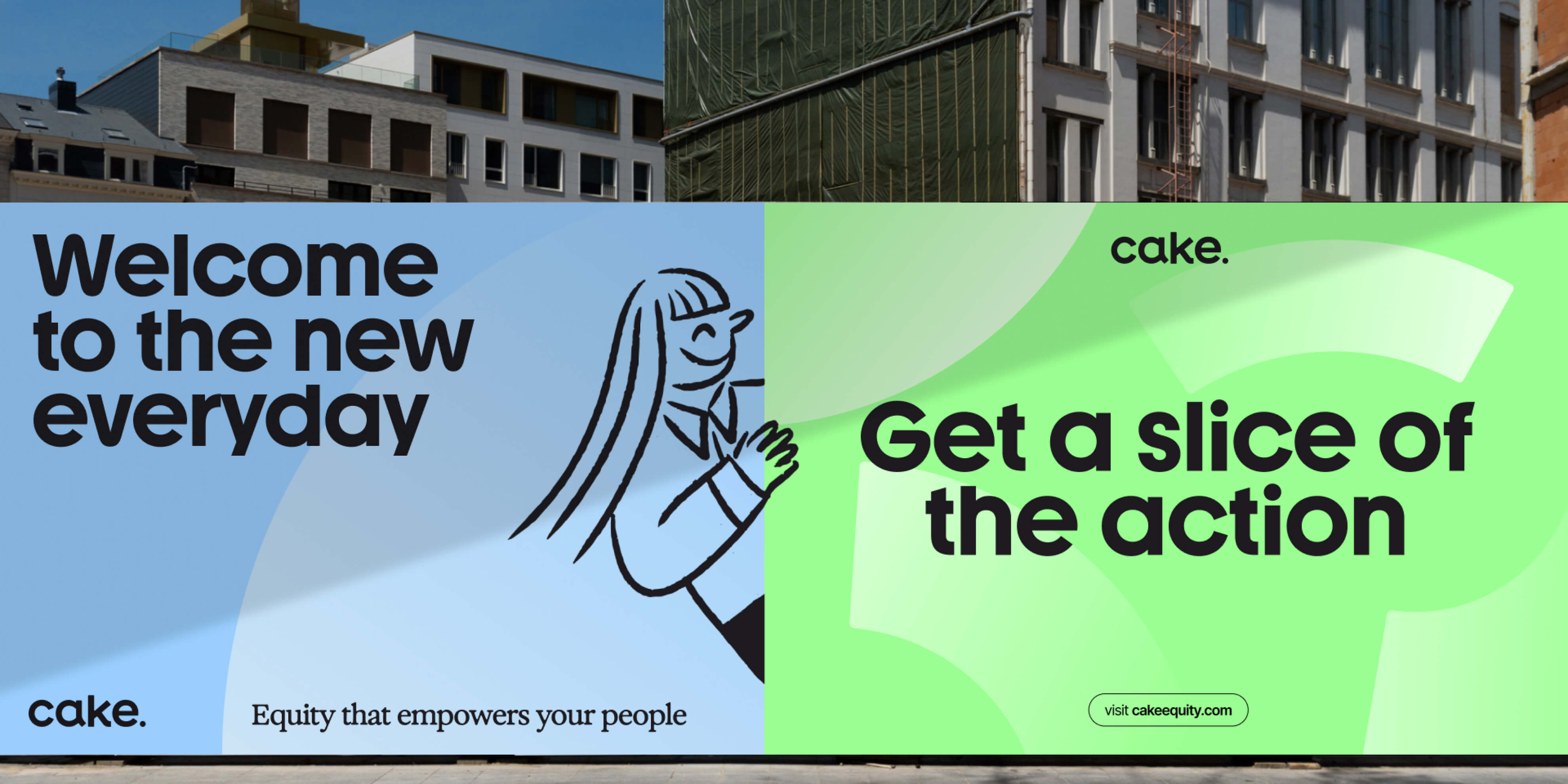 Cake brand system boards showing typography, colour and graphic device explorations