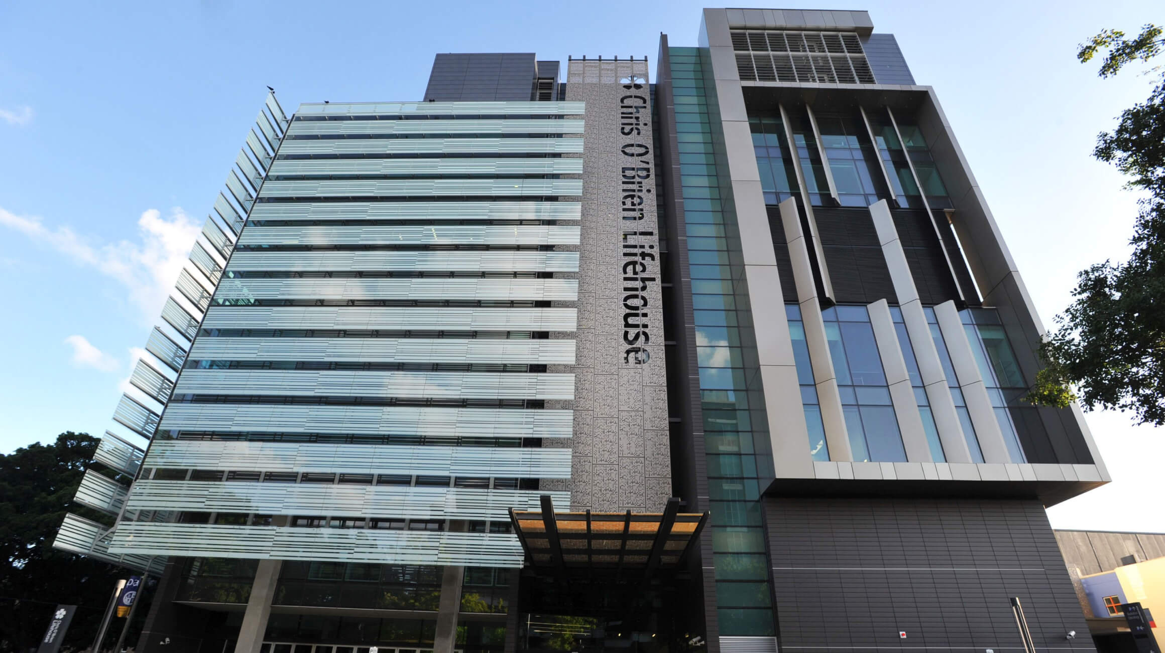 Chris O'Brien Lifehouse hospital building exterior showing signage and facade in Camperdown