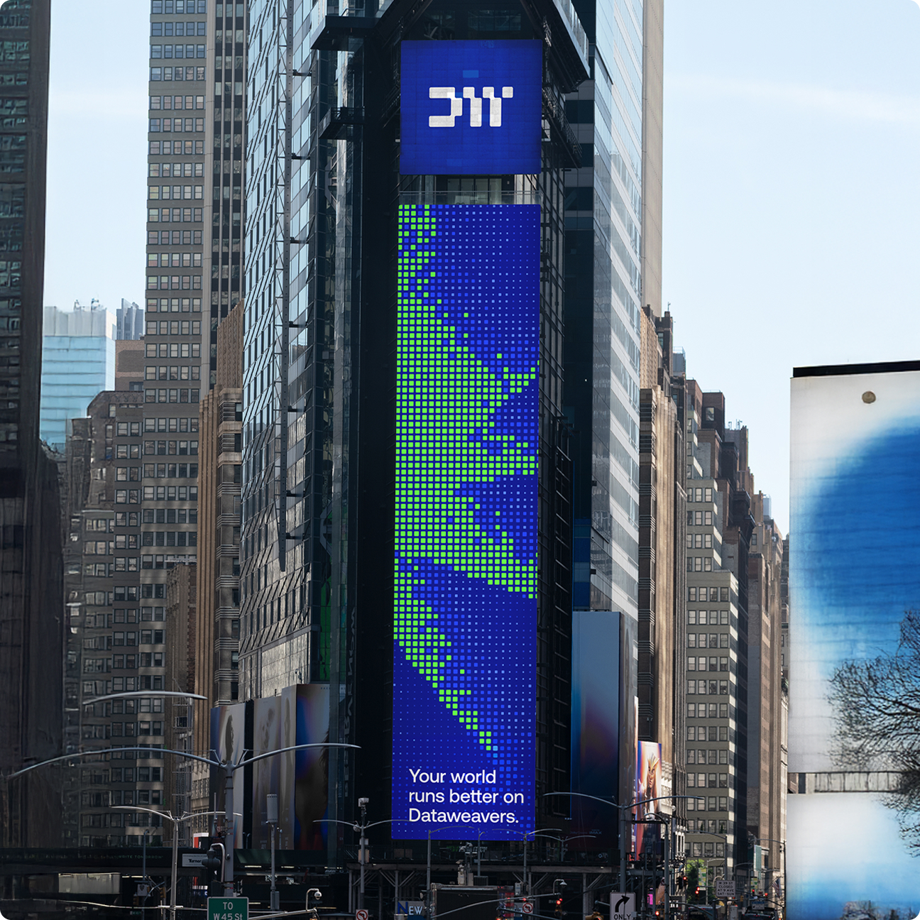 Dataweavers brand displayed on a Times Square billboard during the US symposium launch