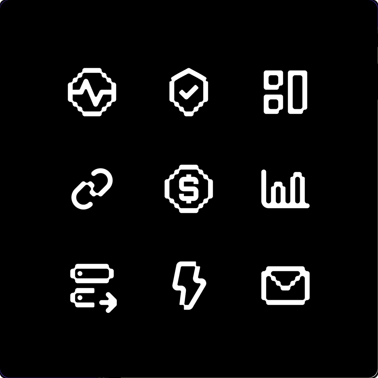 Dataweavers icon set detail showing how the node system generates each mark