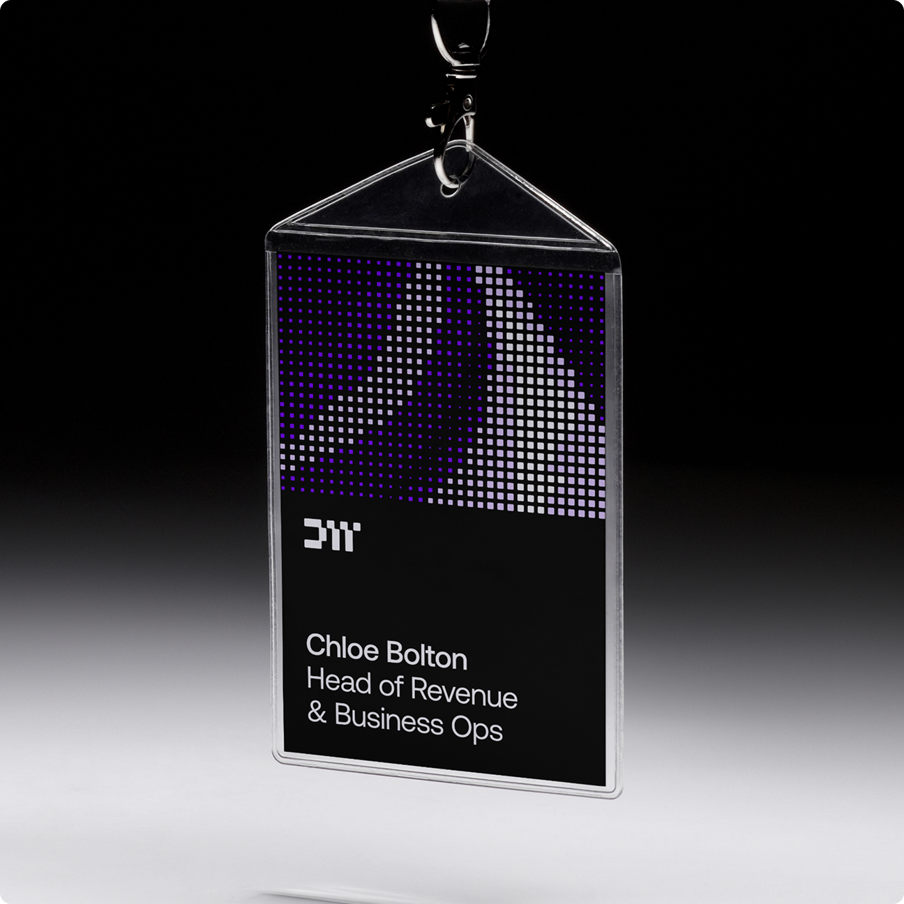 Dataweavers conference lanyard and badge in the refreshed brand identity