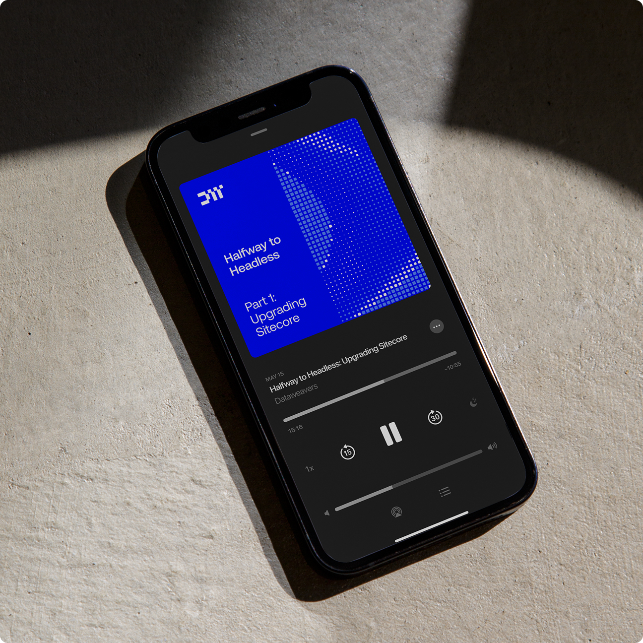 Dataweavers podcast episode cover in the brand node-based visual identity