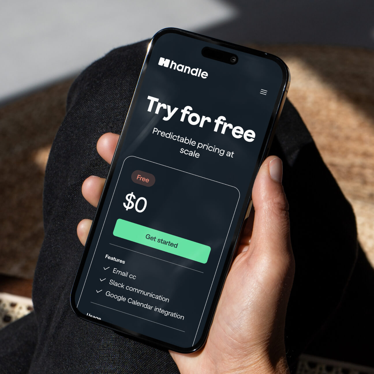 Handle product payment screen showing the subscription purchase flow in the brand identity