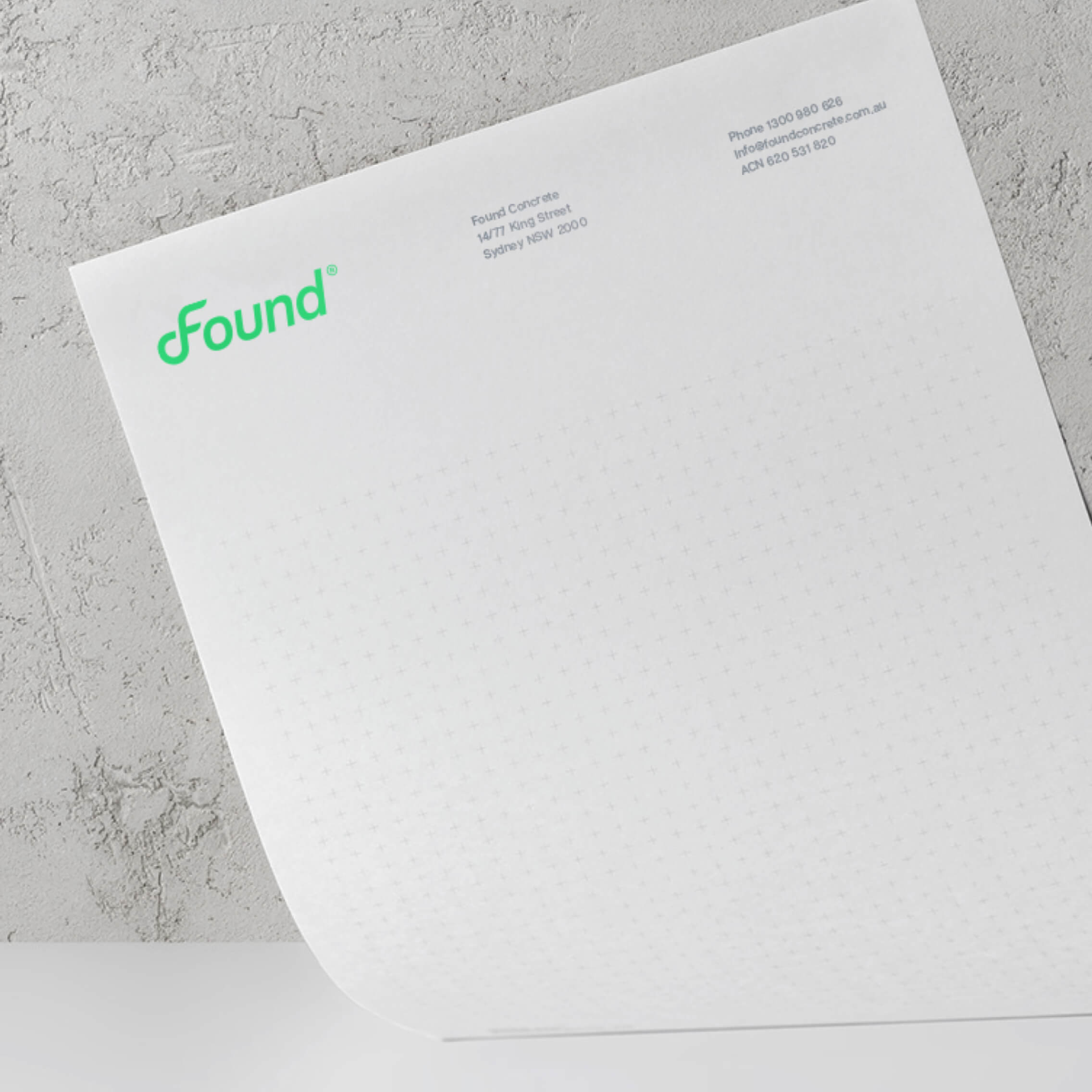 Found brand guidelines sheet showing the refreshed identity for the concrete marketplace