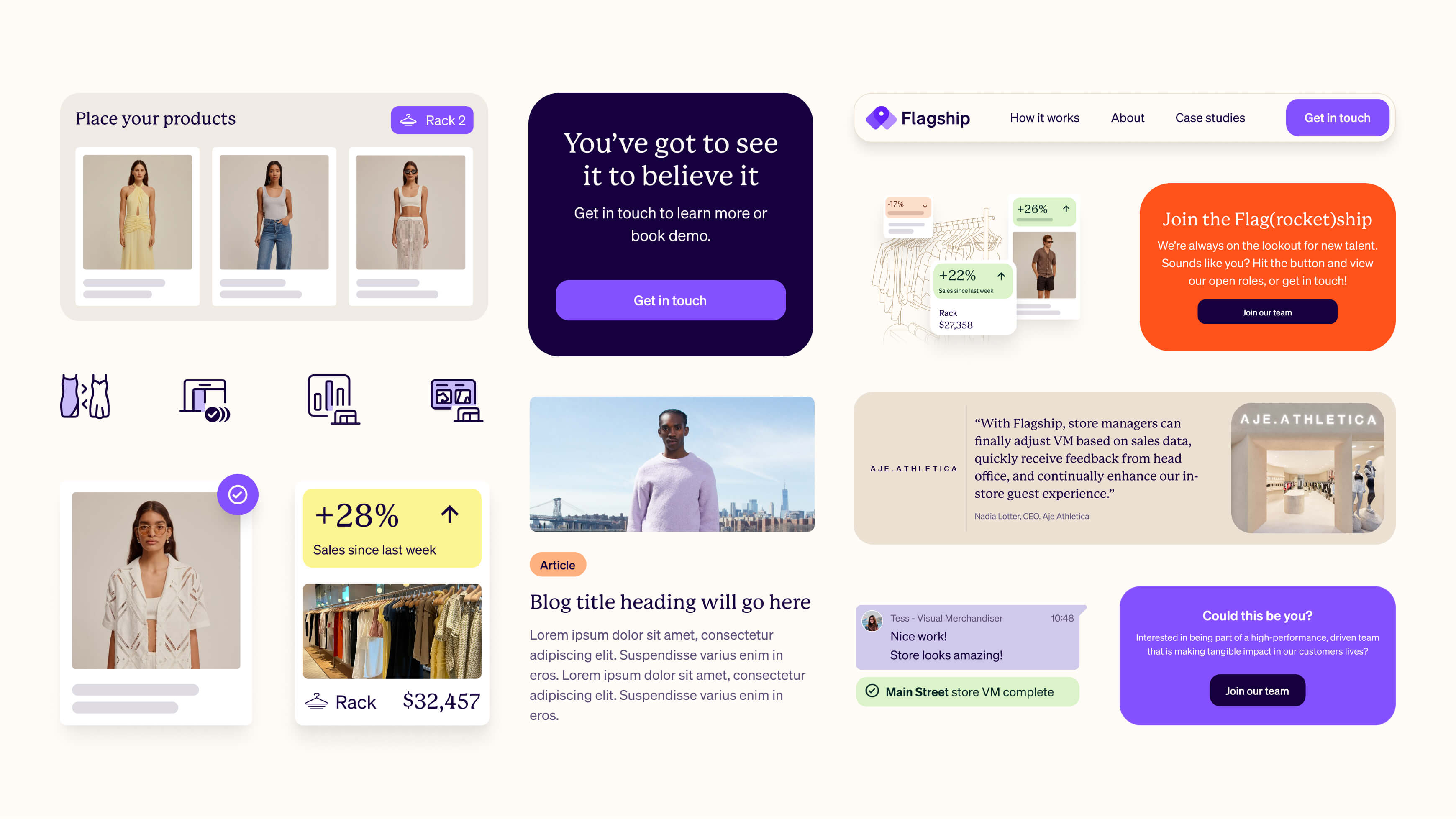 Flagship brand component system board showing logo variants, typography and colour
