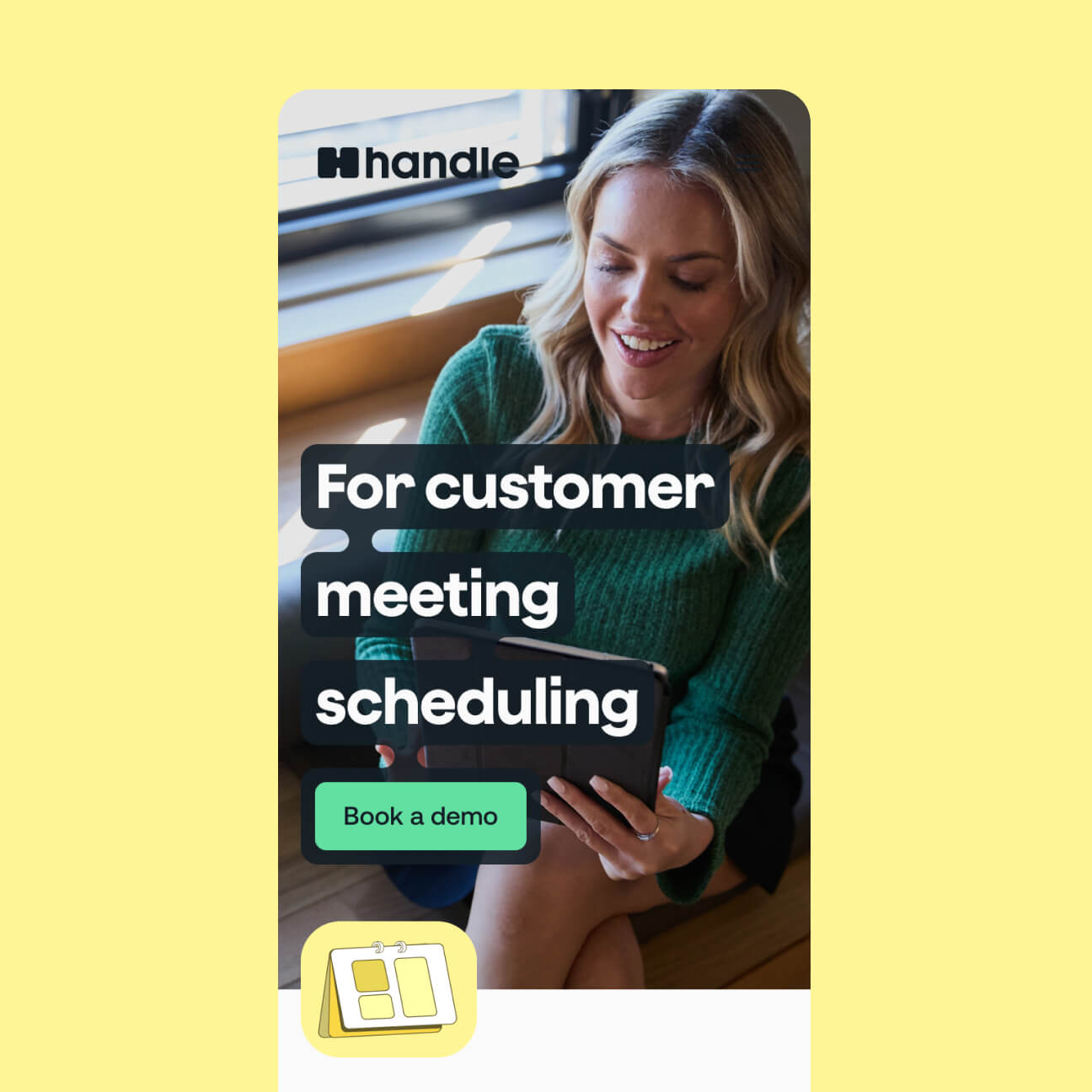 Handle mobile app screen showing the meeting schedule in the bright optimistic brand palette