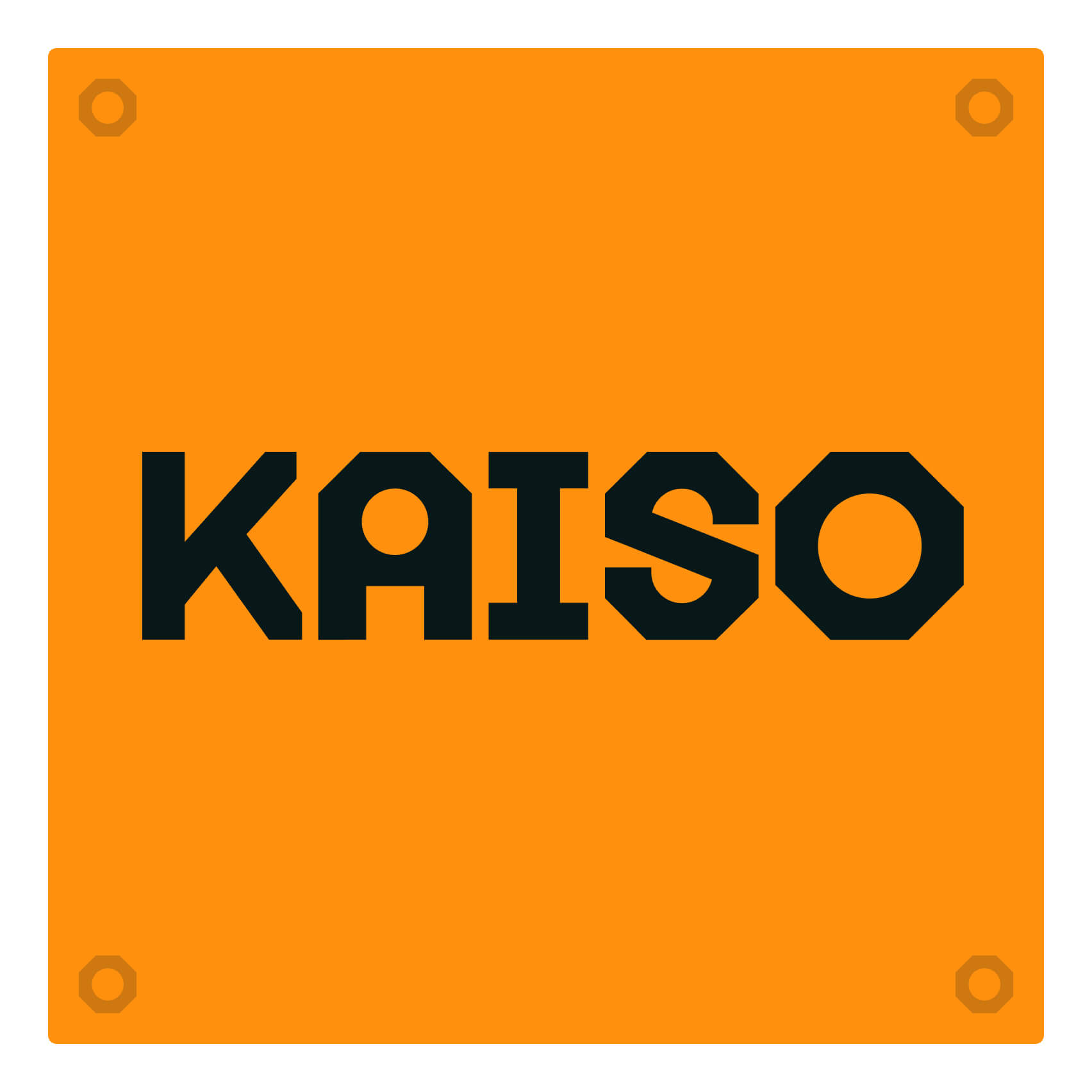 Kaiso wordmark showing the hex-nut device integrated into the brand identity