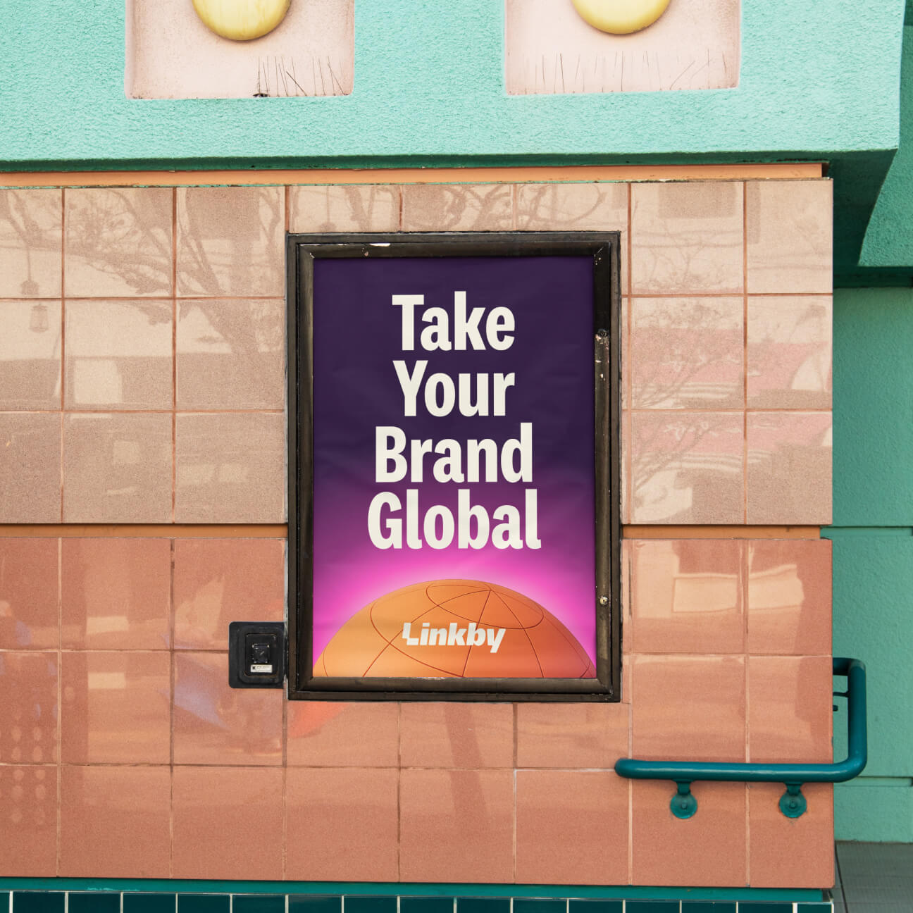 Linkby movie-poster-style brand asset featuring the custom art gallery aesthetic