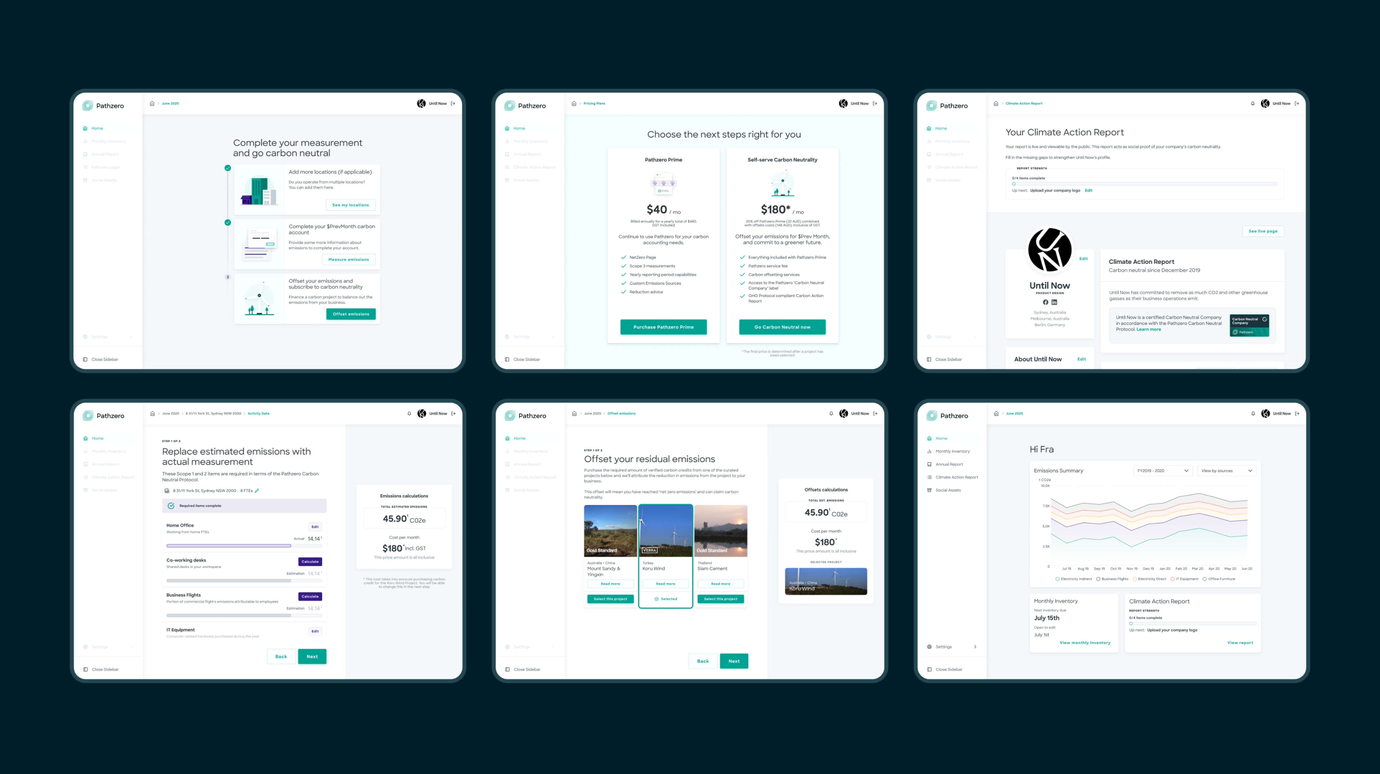 Pathzero onboarding screen showing warm UX writing guiding users through carbon setup