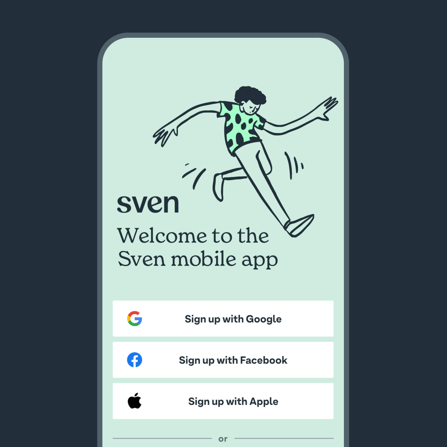 Sven sign-up screen in the refreshed brand identity for hospitality job seekers