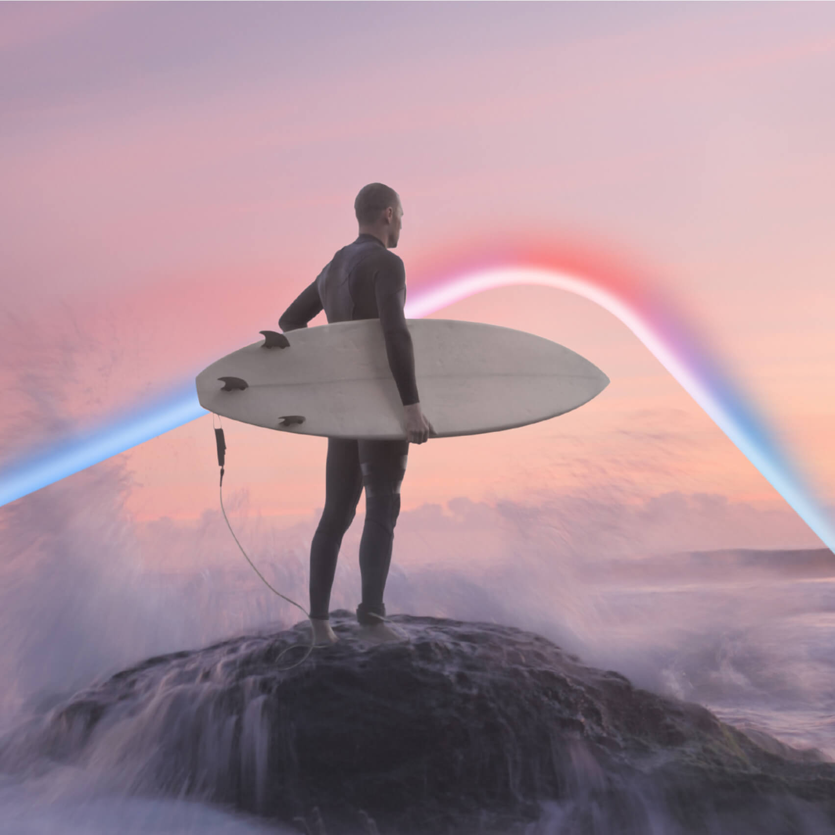 PropHero campaign photograph showing a surfer image used with the HeroBeam graphic