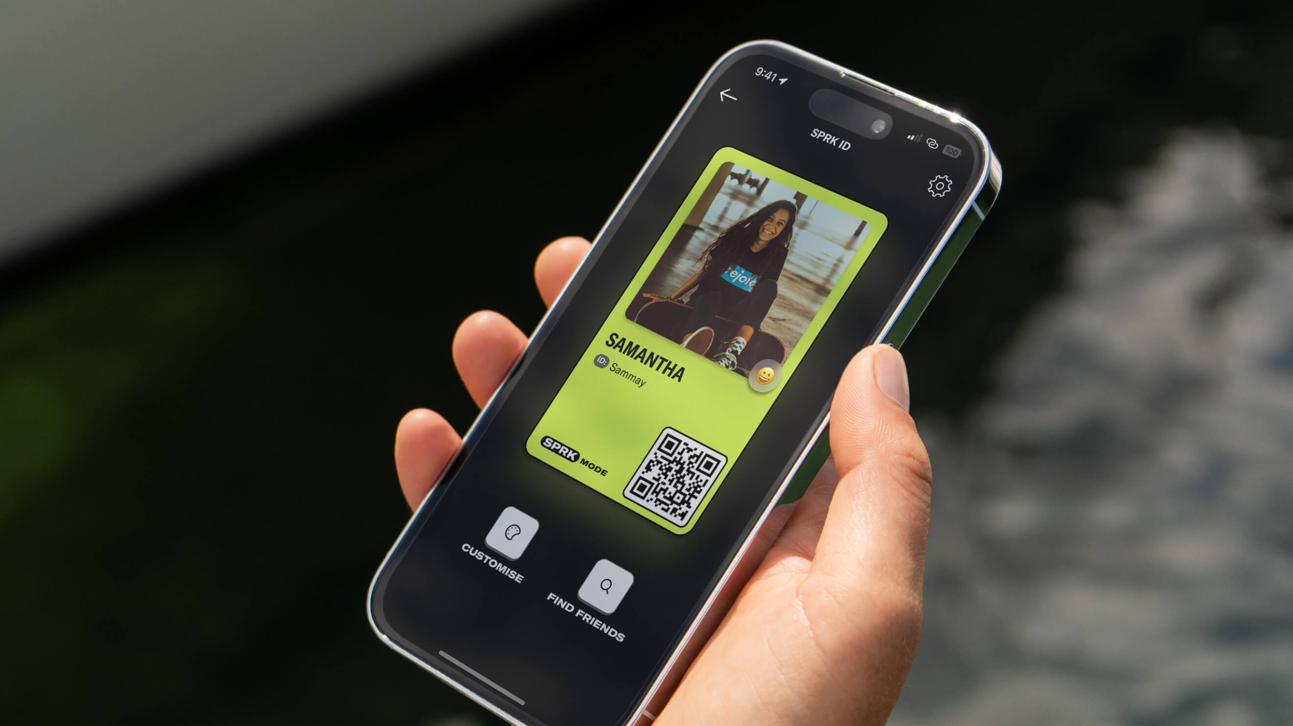 Spriggy SPRK teen app mockup showing ATM access and peer-to-peer payment features