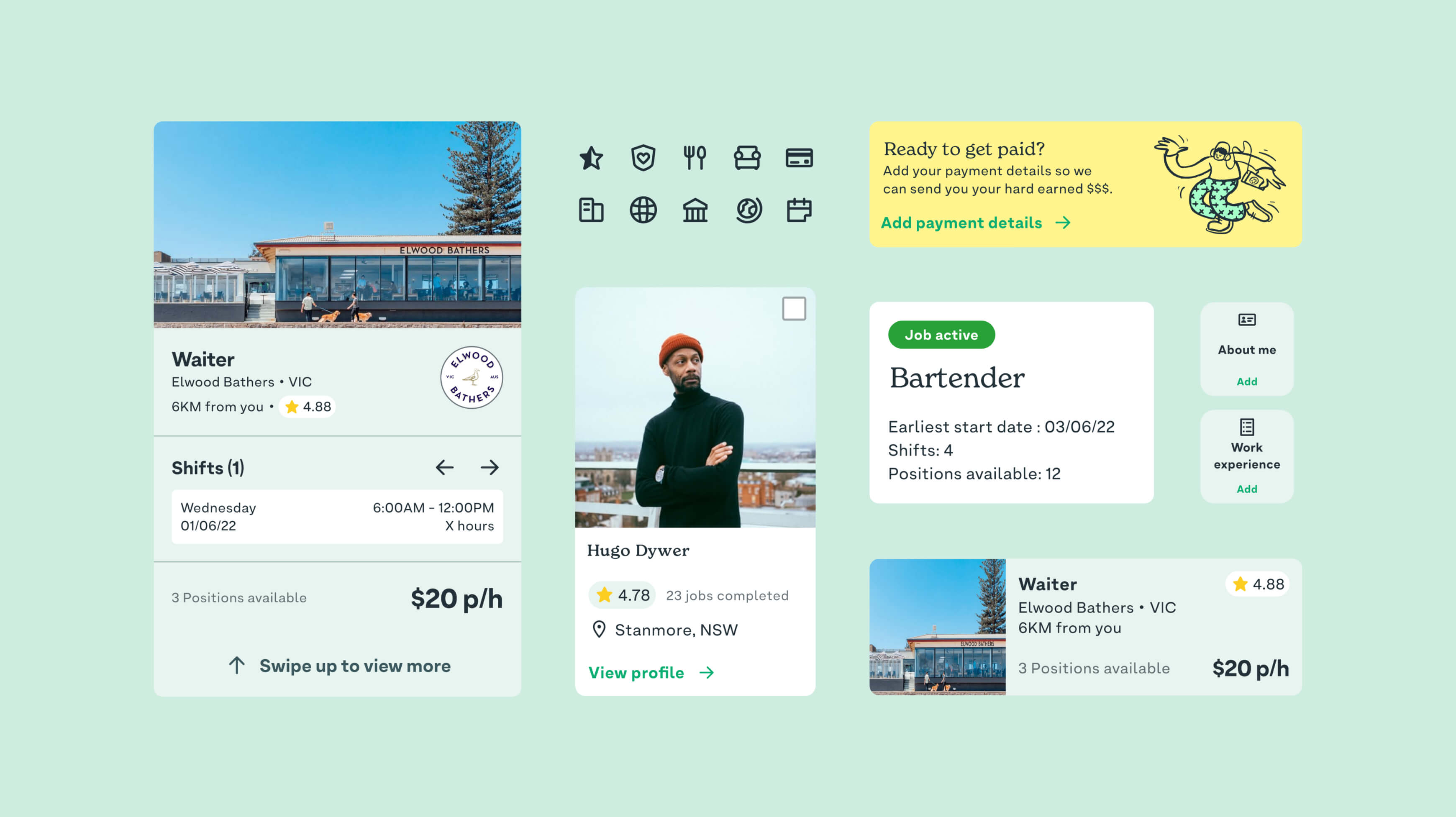 Sven design system board showing component patterns and typography rules