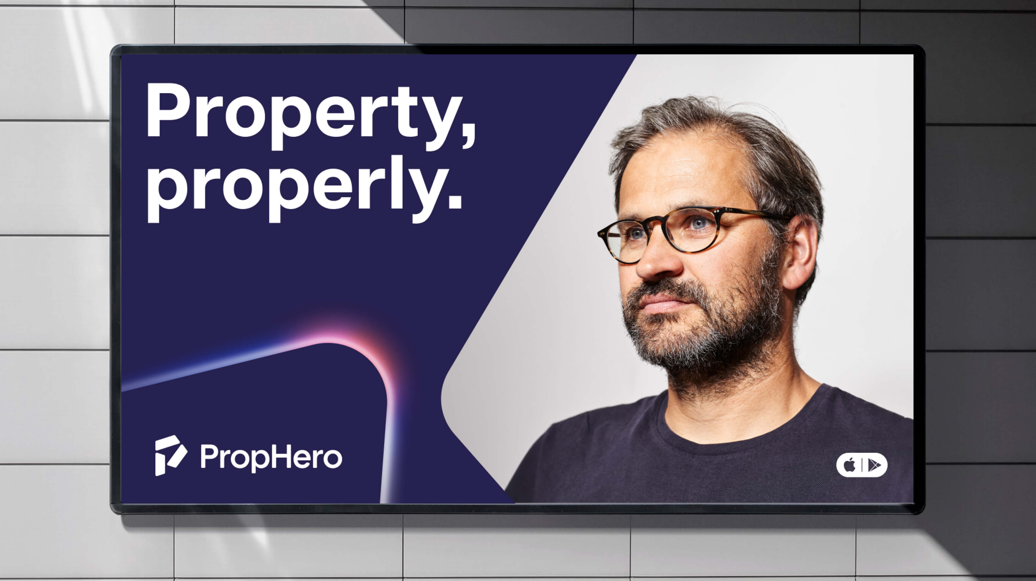 PropHero outdoor billboard showing the wordmark and HeroBeam against the brand palette