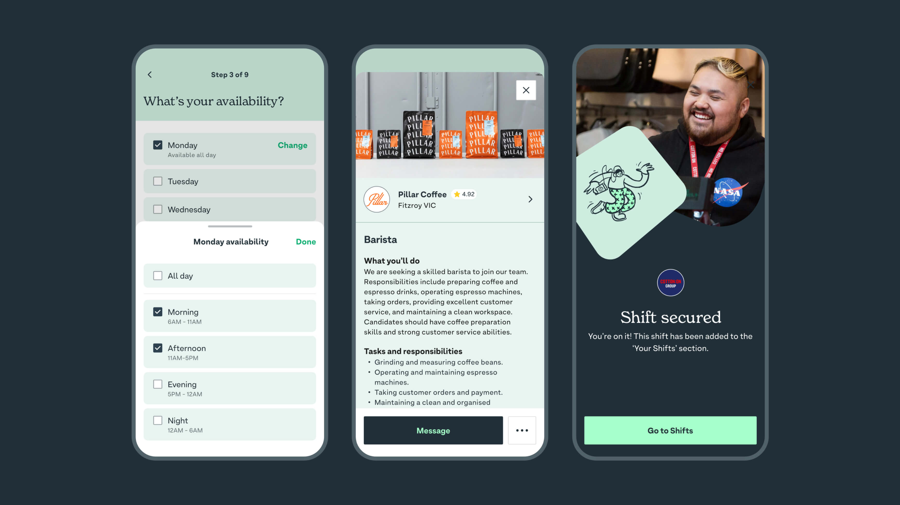 Sven app screen set showing multiple core flows in the two-sided hospitality marketplace