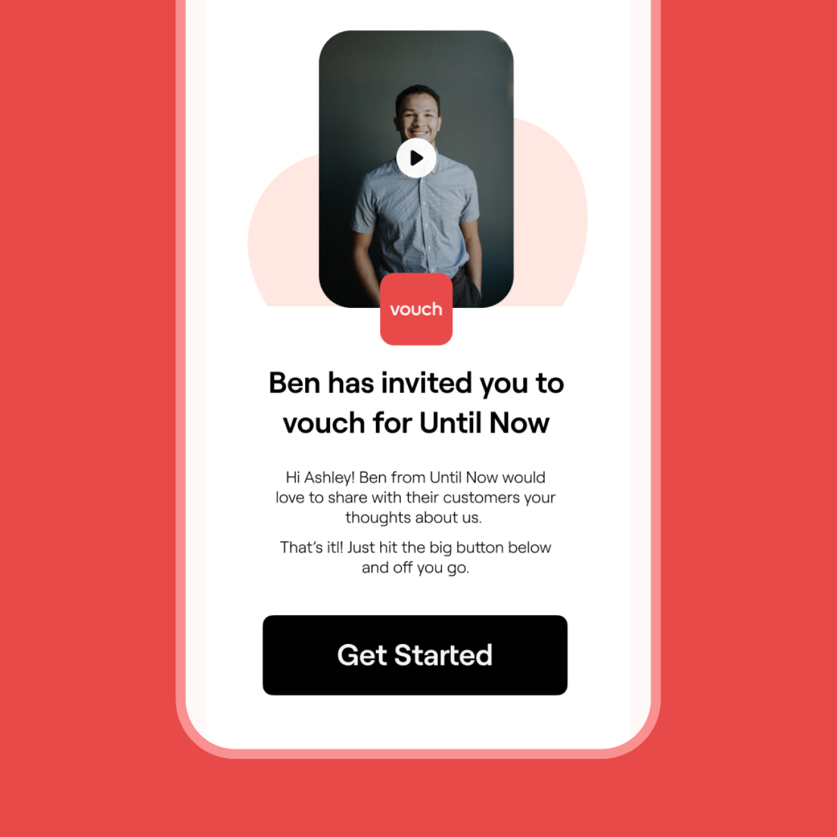 Vouch product email template showing invitation to record an async video response