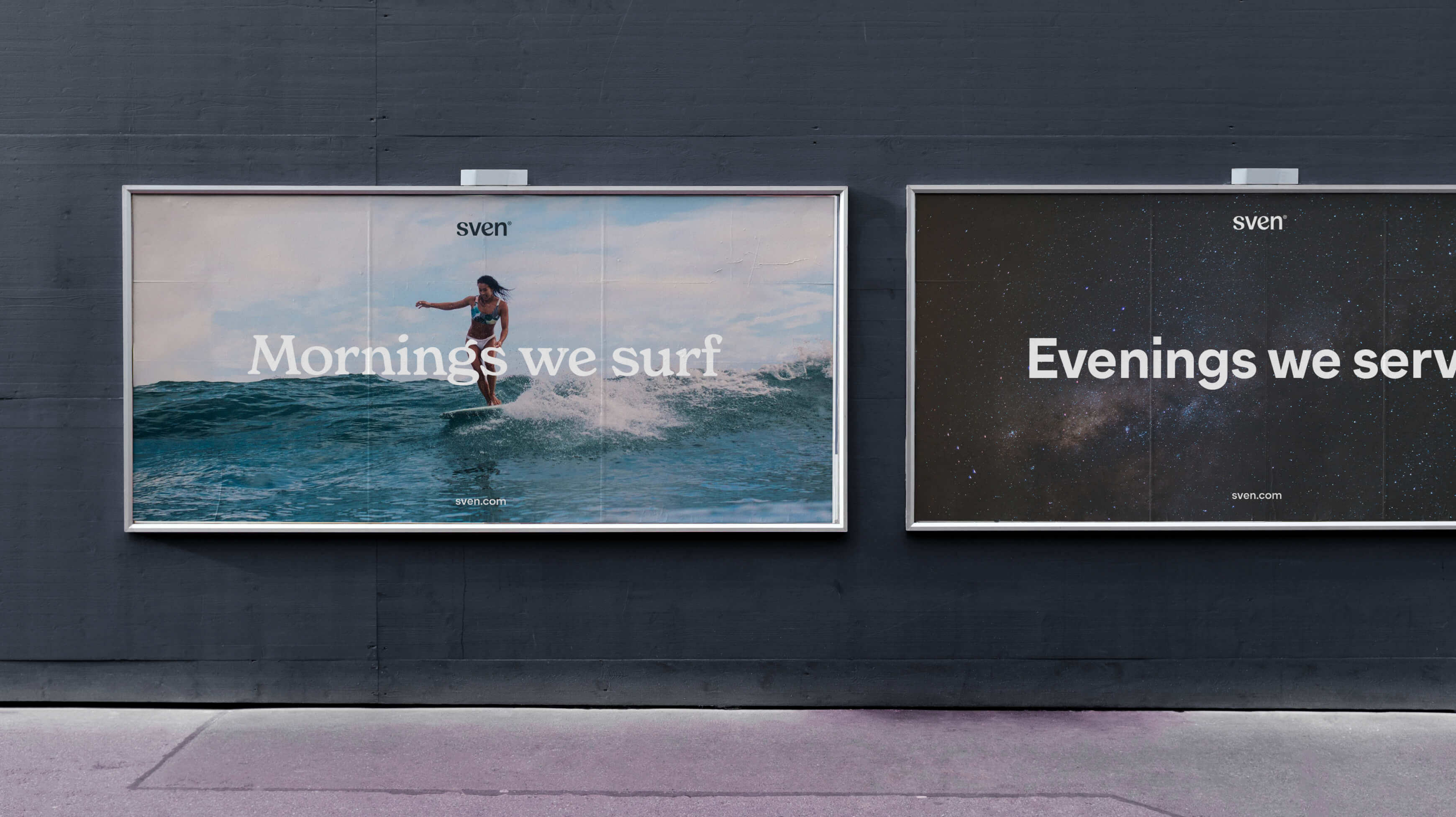 Sven outdoor billboard showing the wordmark in the brand fresh colour palette